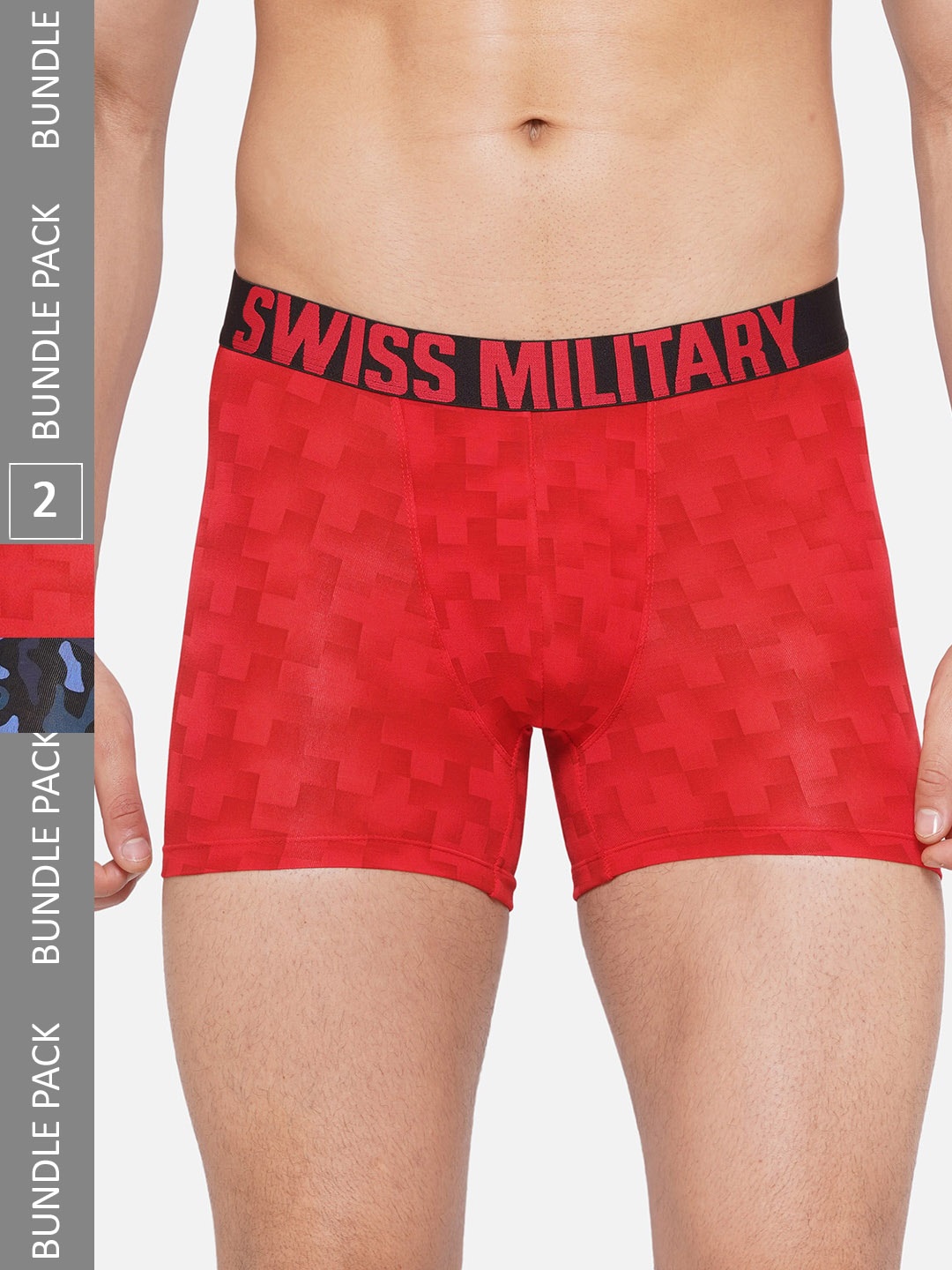 

SWISS MILITARY Men Pack Of 2 Printed Trunk INV2109_BLU_RD_S, Blue