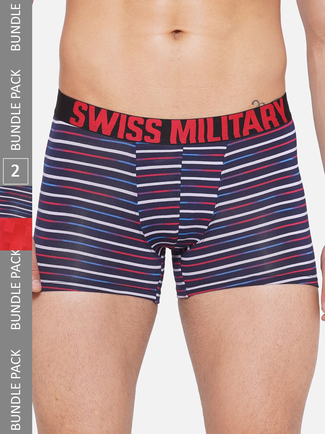 

SWISS MILITARY Men Pack Of 2 Printed Trunk INV2109_BLK_RD_S, Blue