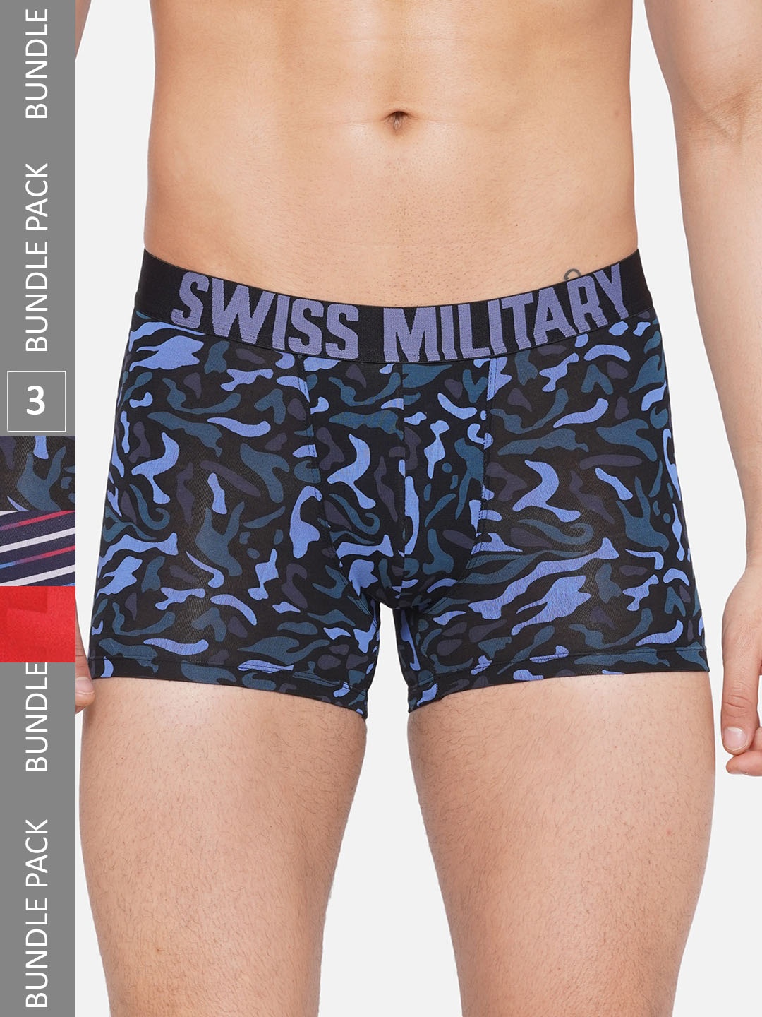 

SWISS MILITARY Men Pack Of 3 Printed Trunk INV2109_BLK_BLU_RD_M, Blue