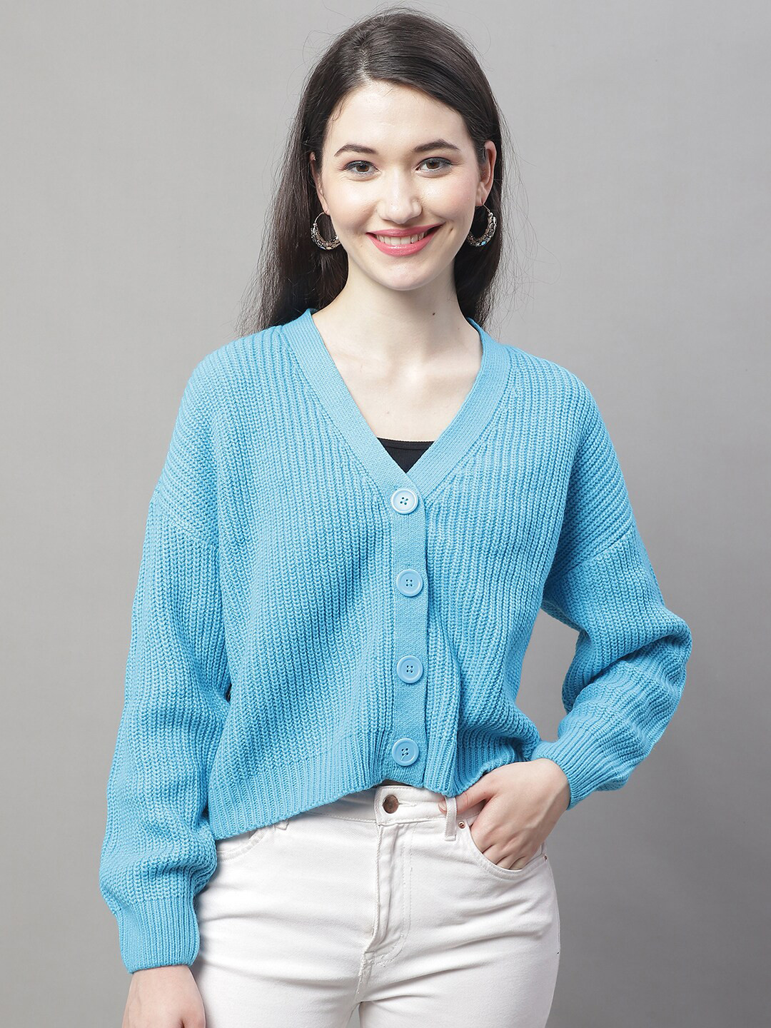 

NoBarr Ribbed Acrylic Cardigan, Blue