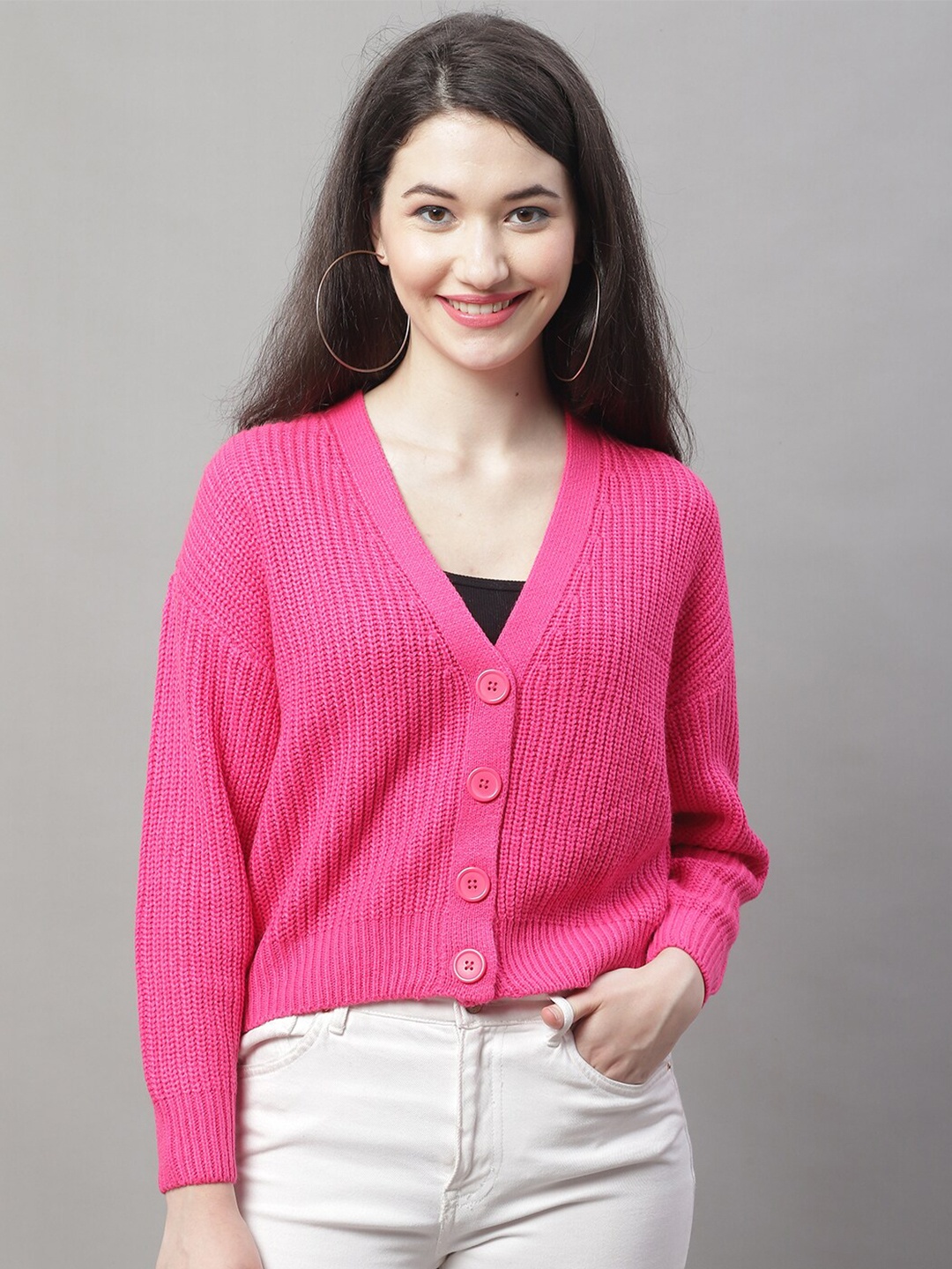 

NoBarr Ribbed Acrylic Cardigan, Pink