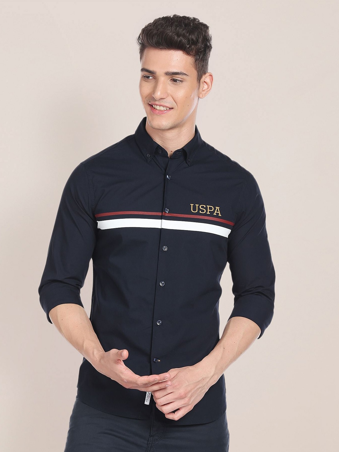 

U.S. Polo Assn. Engineer Stripe Cotton Shirt, Navy blue
