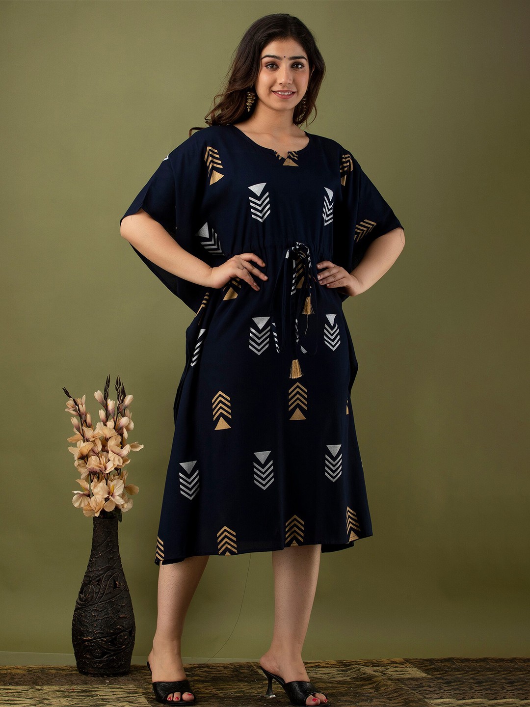 

Mialo fashion Geometric Printed Flared Sleeves Kaftan Dress, Blue