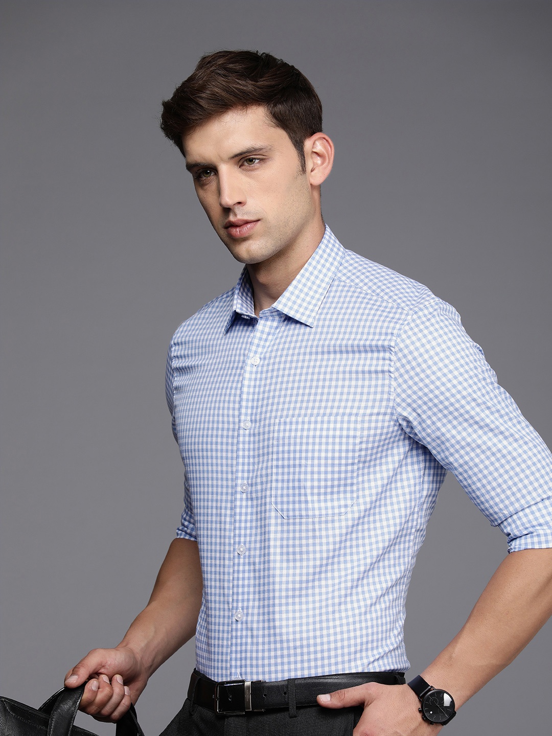 

Louis Philippe Slim Fit Checked Pure Cotton Formal Shirt, Blue