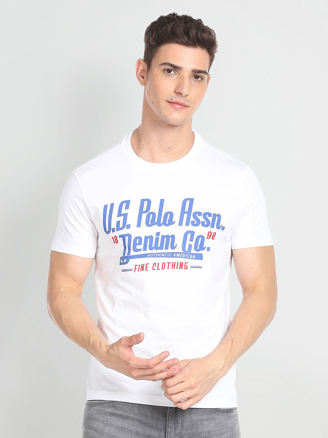 

U.S. Polo Assn. Denim Co. Typographic Brand Printed Pure Cotton Slim Fit T-shirt, White