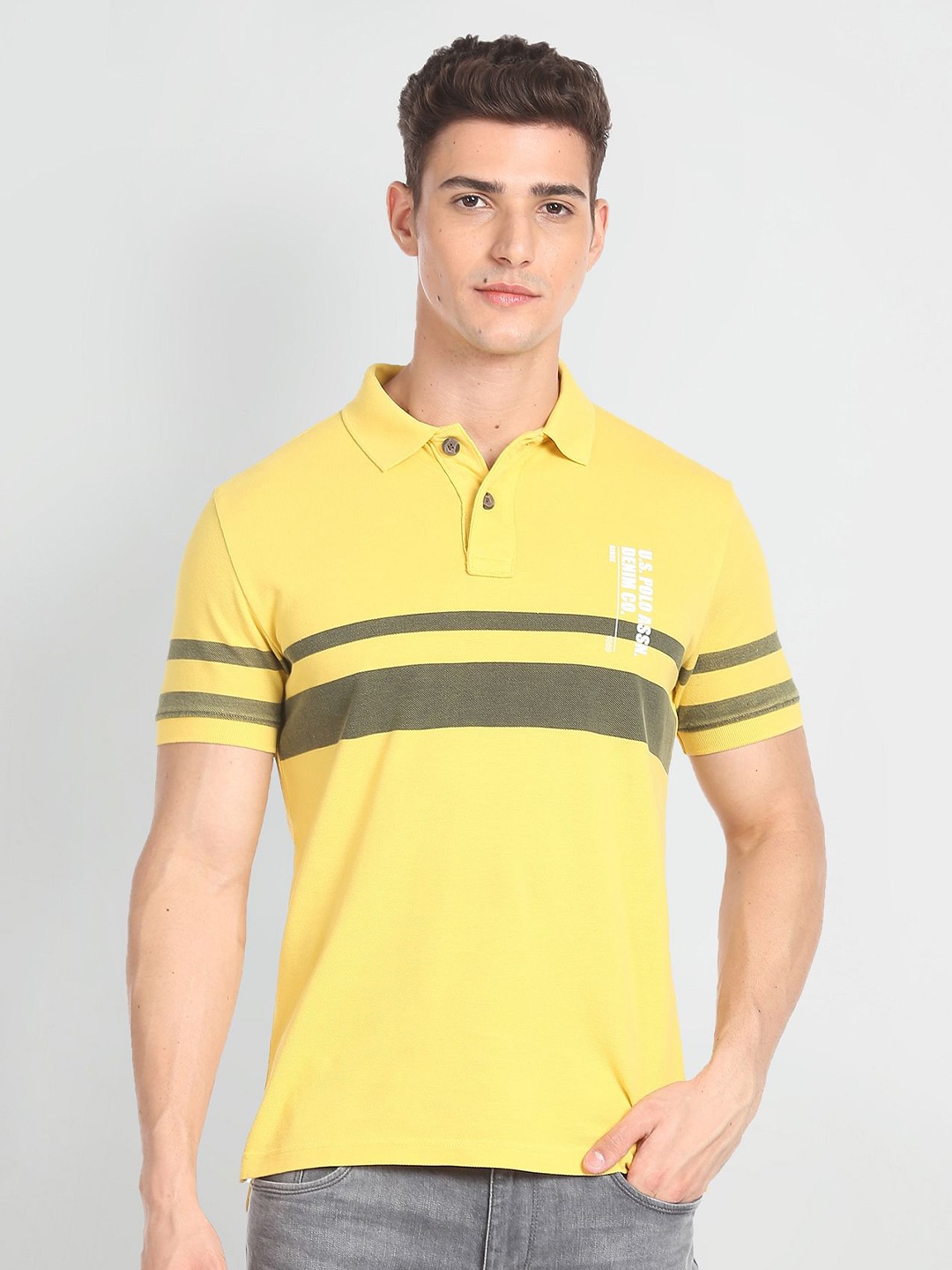 

U.S. Polo Assn. Denim Co. Horizontal Stripe Slim Fit Polo Shirt, Yellow