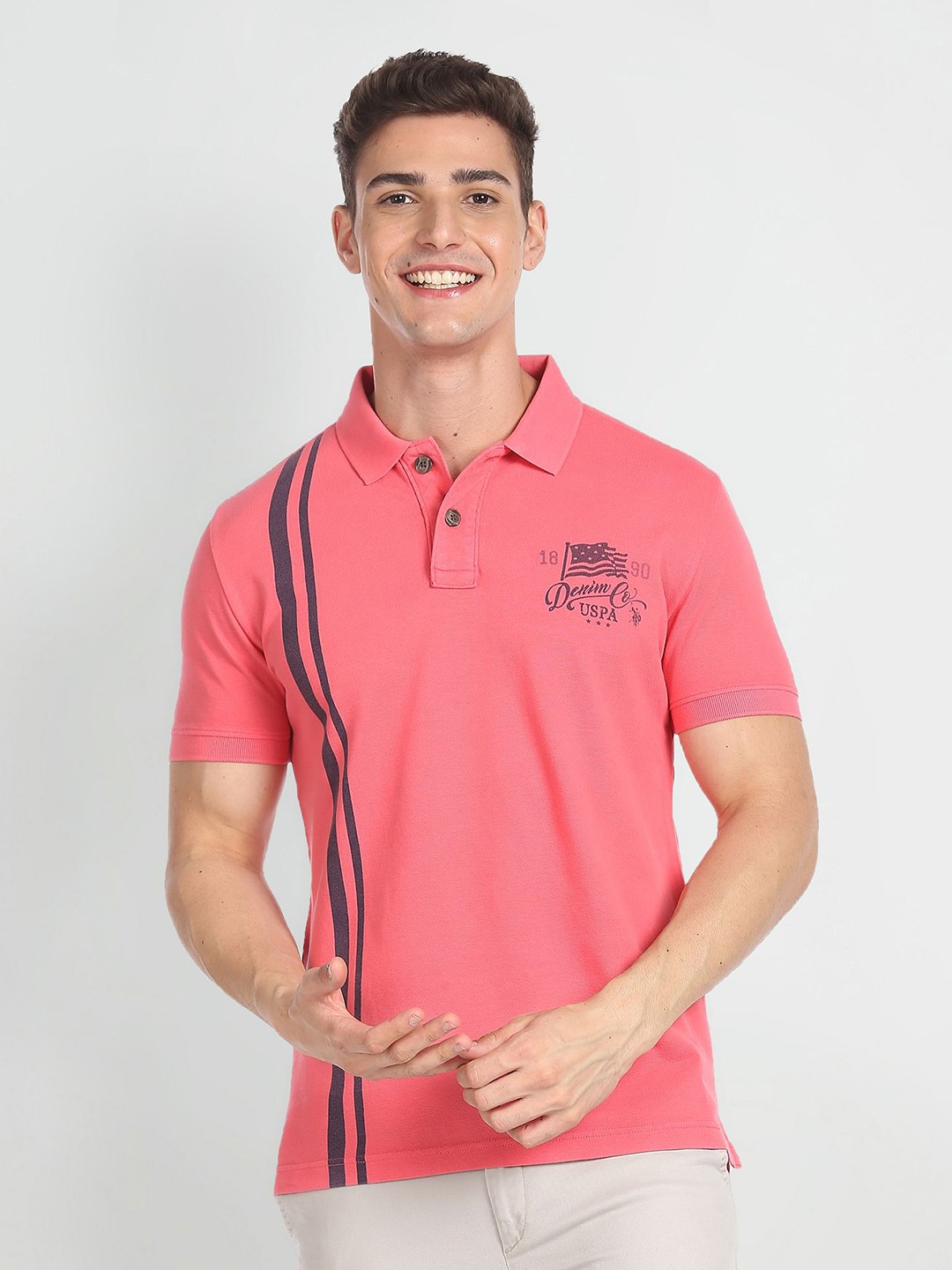 

U.S. Polo Assn. Denim Co. Vertical Striped Cotton Polo Shirt, Pink