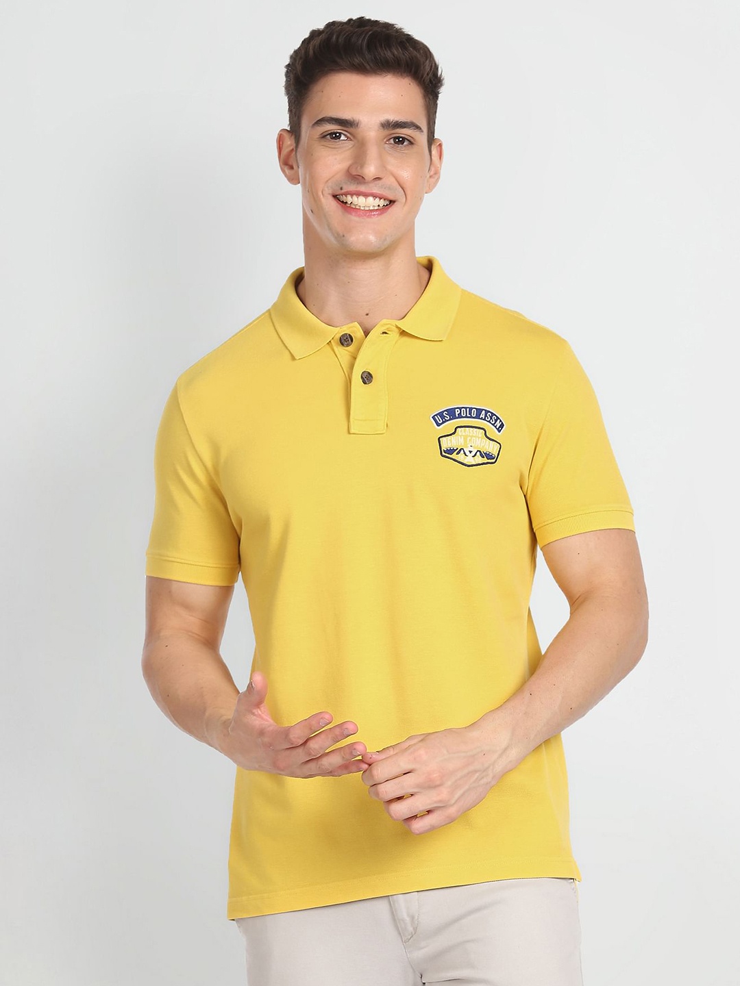 

U.S. Polo Assn. Denim Co. Polo Collar Pure Cotton Slim Fit T-shirt, Yellow