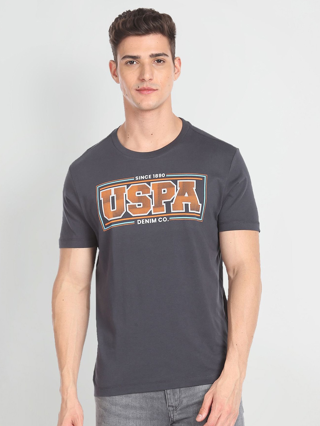 U.S. Polo Assn. Denim Co. Slim Fit Pure Cotton Crew Neck T-shirt, Grey