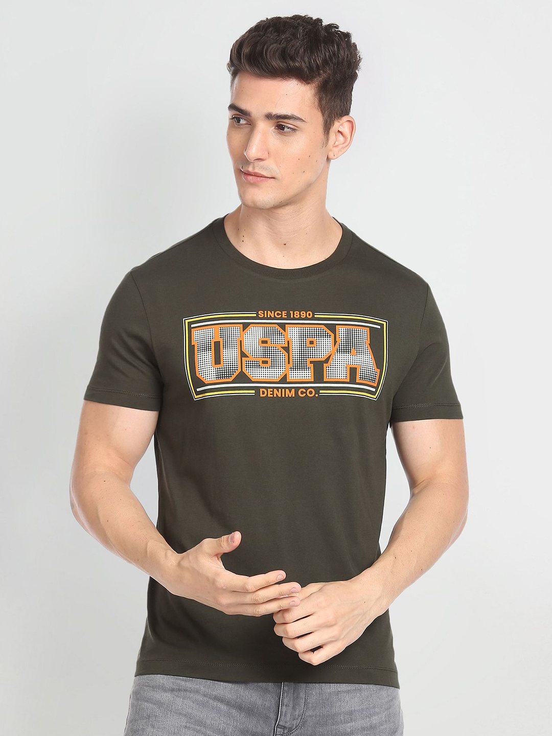 

U.S. Polo Assn. Denim Co. Typography Round Neck Pure Cotton Slim Fit T-shirt, Green