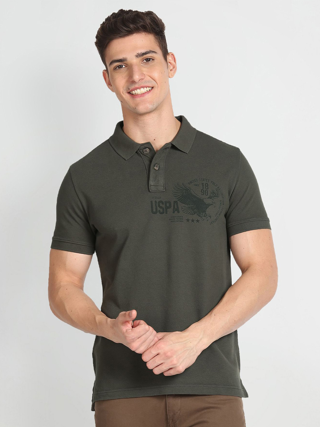 

U.S. Polo Assn. Denim Co. Cotton Brand Print Polo Shirt, Green