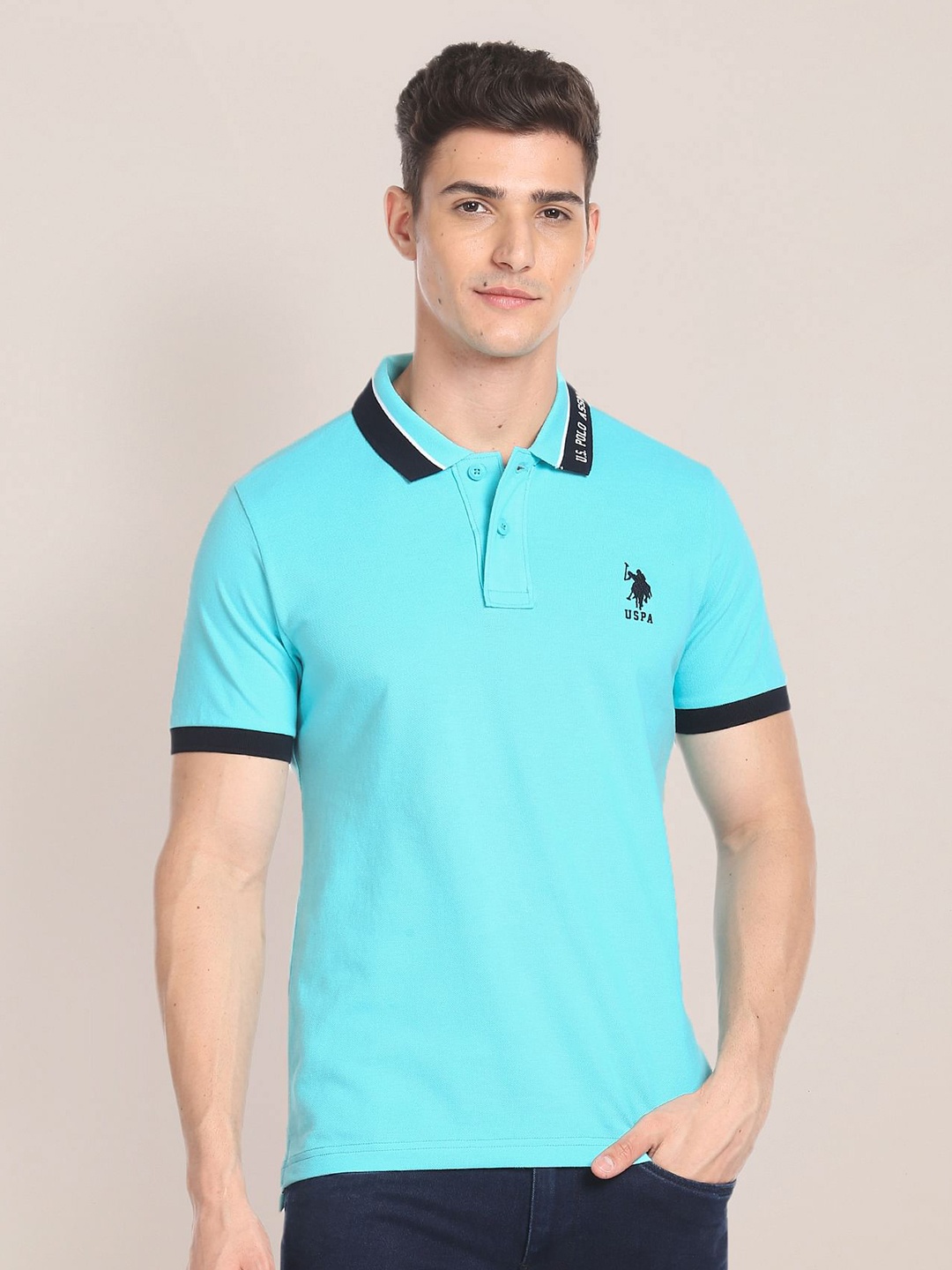 

U.S. Polo Assn. Printed Collar Pure Cotton Polo Shirt, Blue