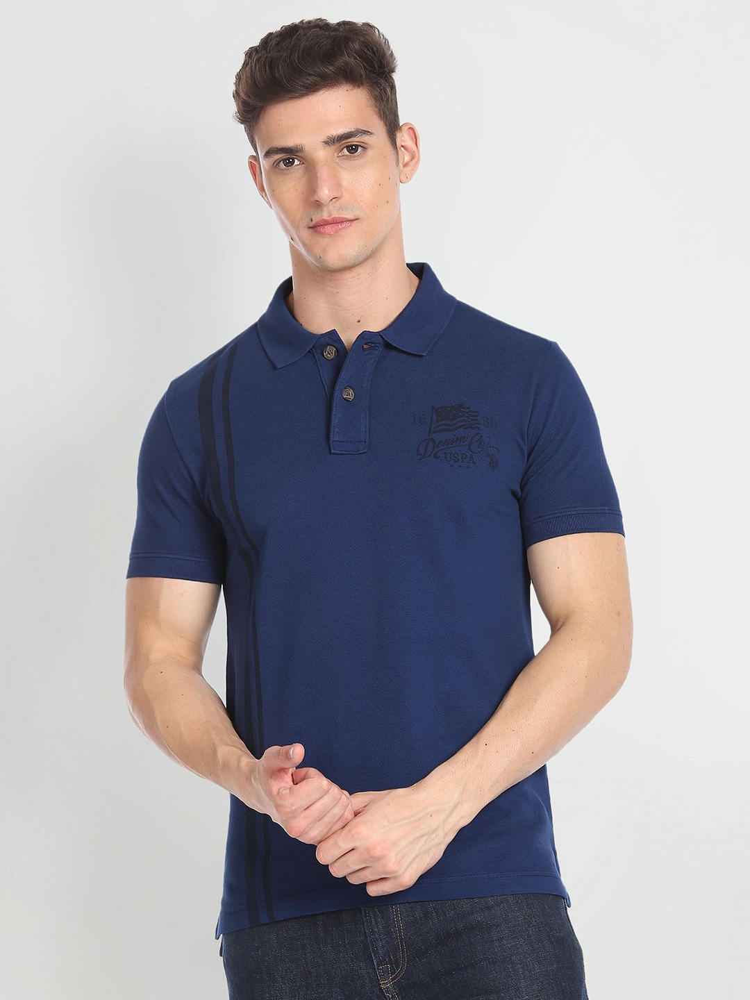 

U.S. Polo Assn. Denim Co. Solid Pure Cotton Polo Shirt, Navy blue