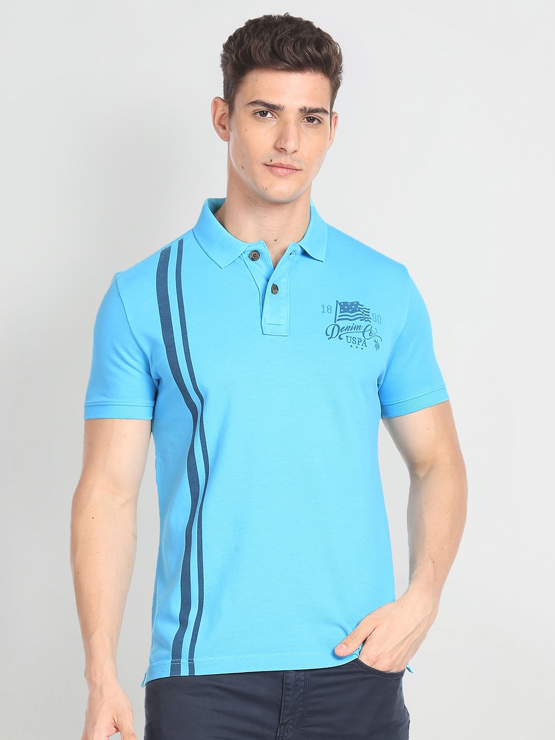 

U.S. Polo Assn. Denim Co. Vertical Stripe Cotton Polo T-shirt, Blue
