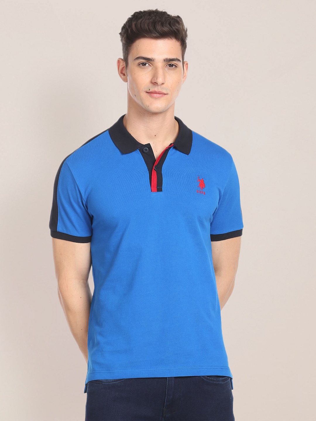 

U.S. Polo Assn. Striped Polo Collar Pure Cotton Slim Fit T-shirt, Blue