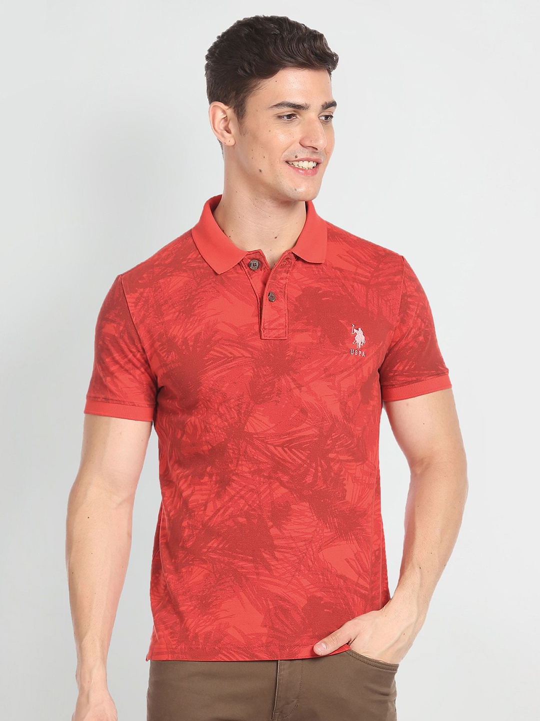 

U.S. Polo Assn. Abstract Print Cotton Polo Shirt, Red