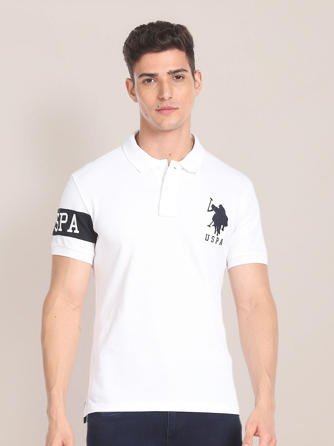 U.S. Polo Assn. Brand Embroidered Pique Polo Shirt, White