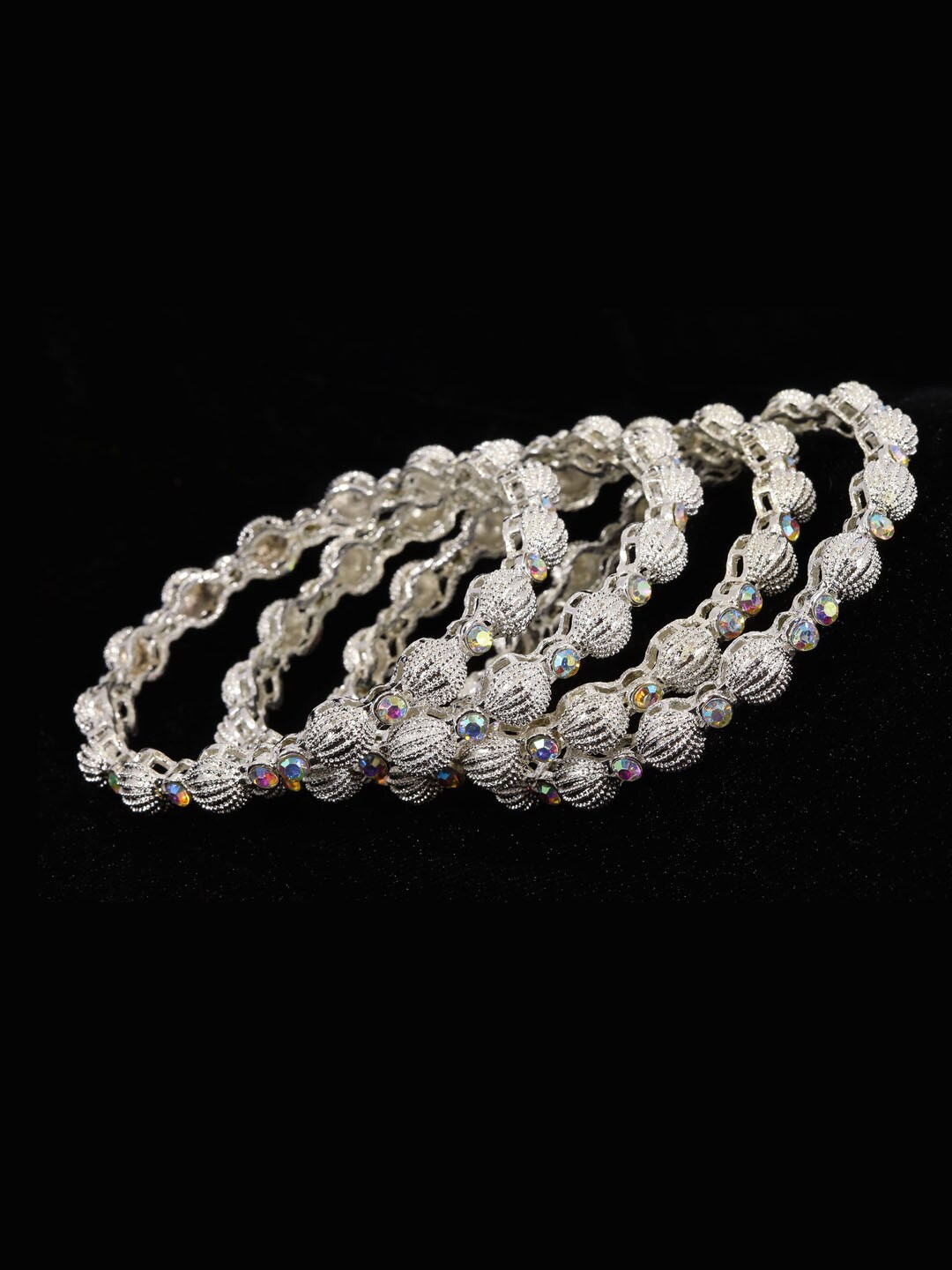

NMII Set of 4 Silver-Plated Stone-Studded Bangles