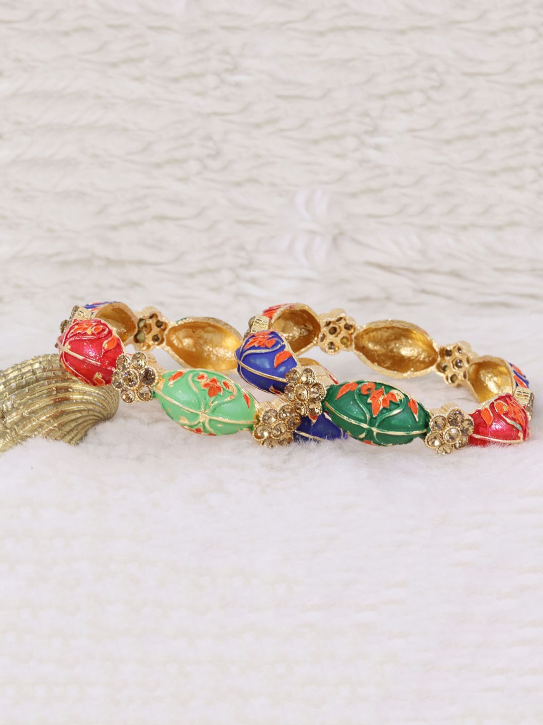 

NMII Set of 2 Gold-Plated Stone-Studded Bangles, Beige