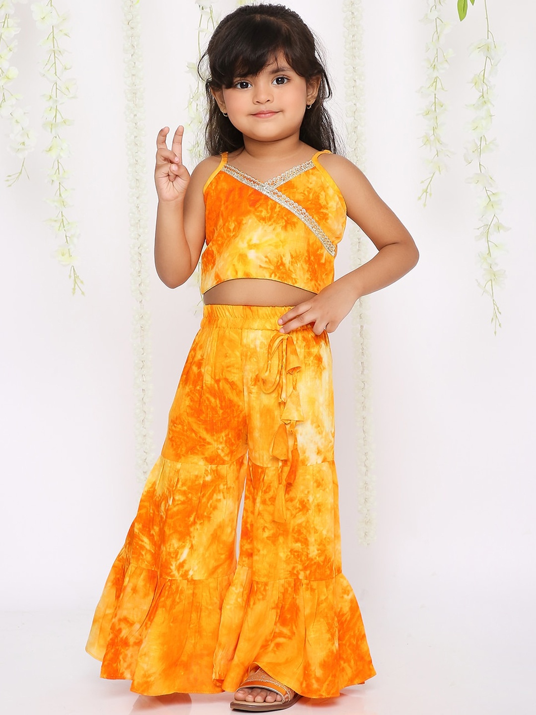 

KID1 Girls Dyed Gotta Patti Top With Sharara, Yellow