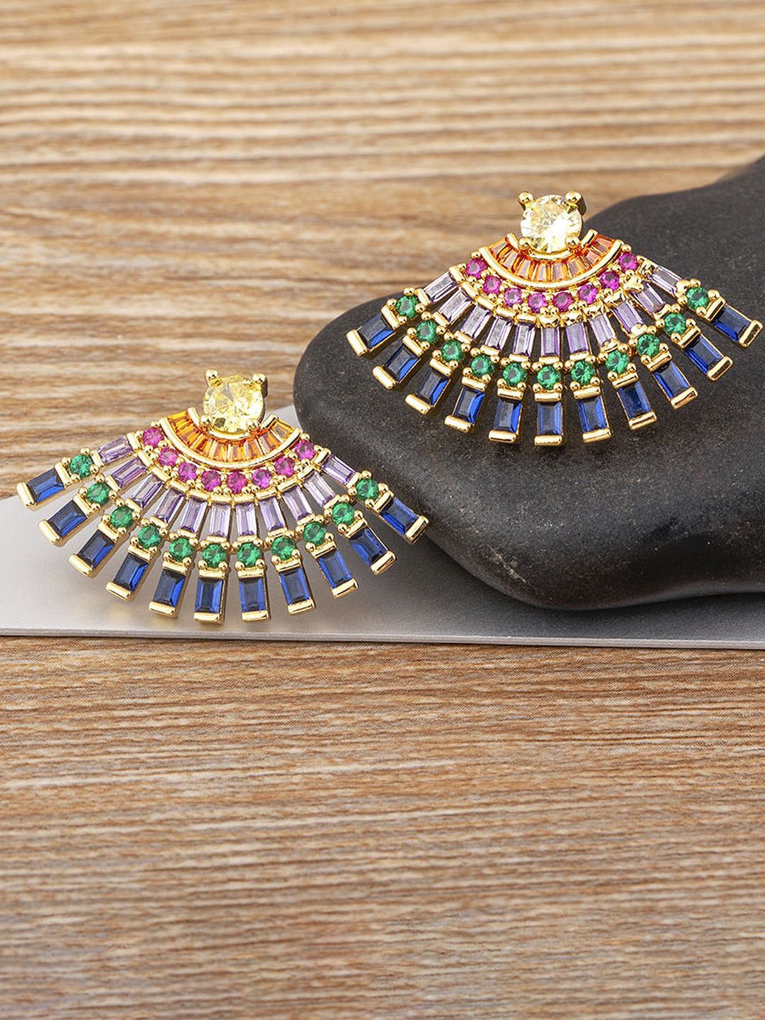 

ZIVOM Gold-Plated Geometric Cubic Zirconia Studs Earrings
