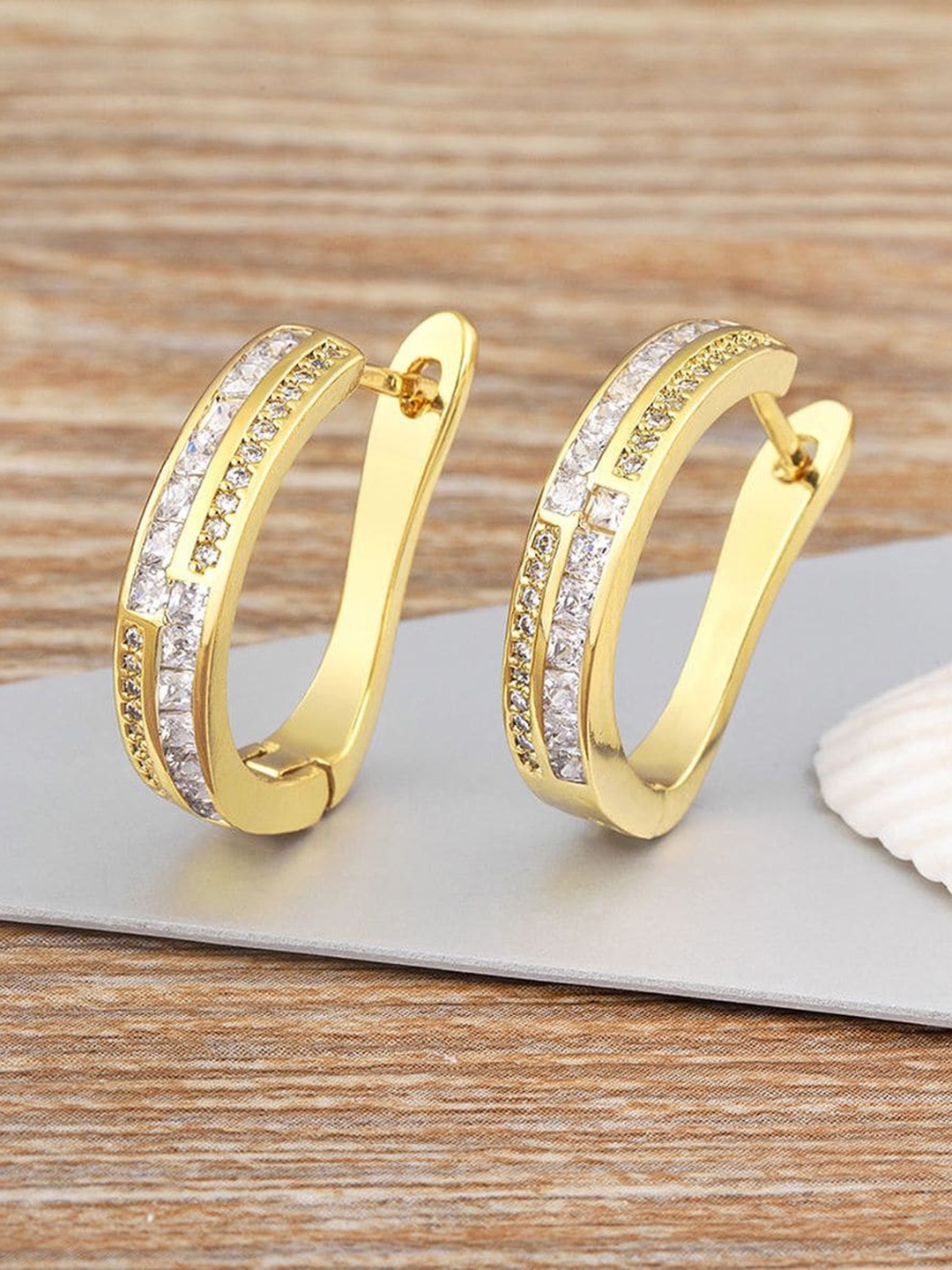 

ZIVOM Gold-Plated Geometric Cubic Zirconia Hoop Earrings