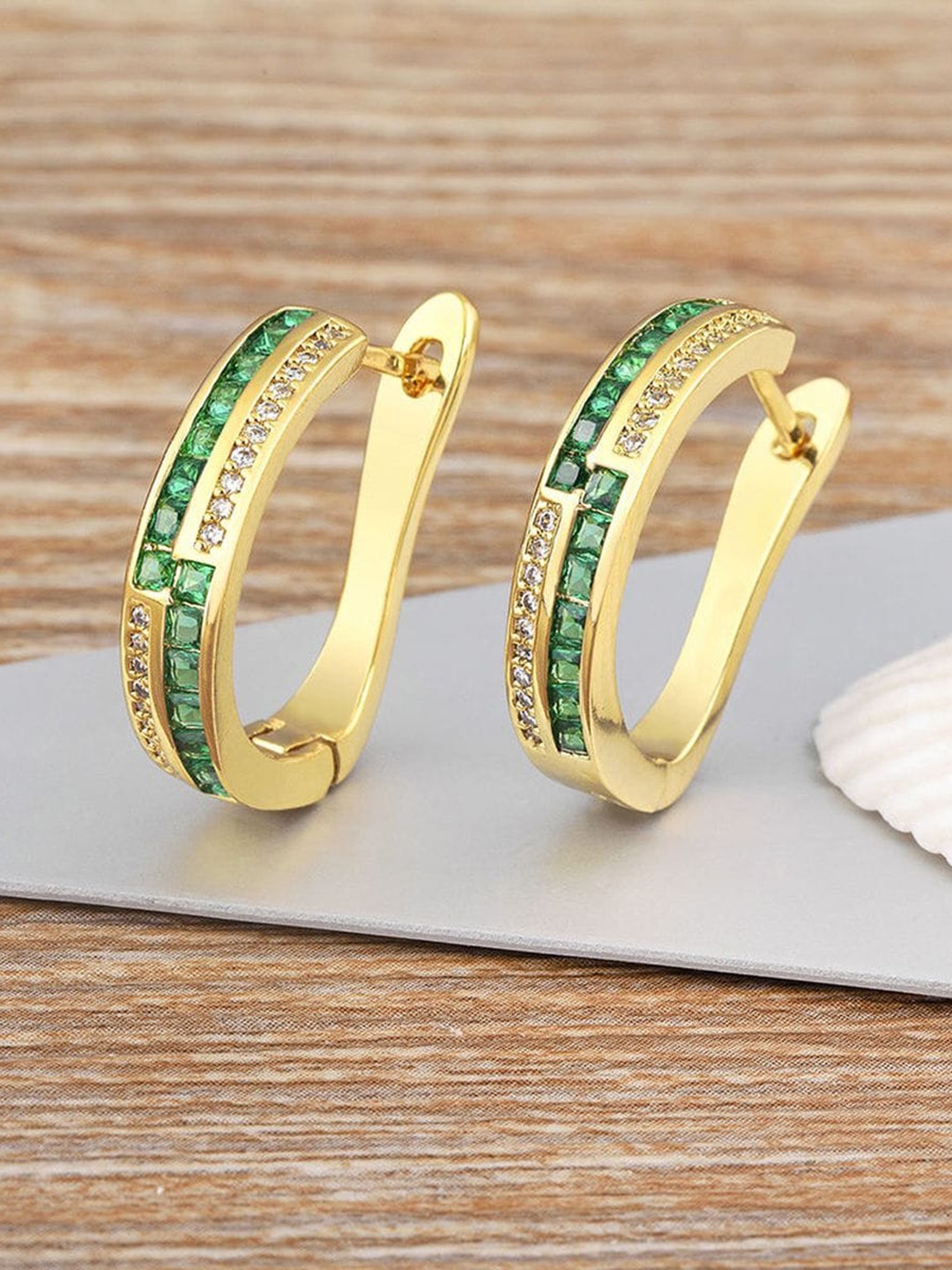 

ZIVOM Gold-Plated Geometric Cubic Zirconia Hoop Earrings