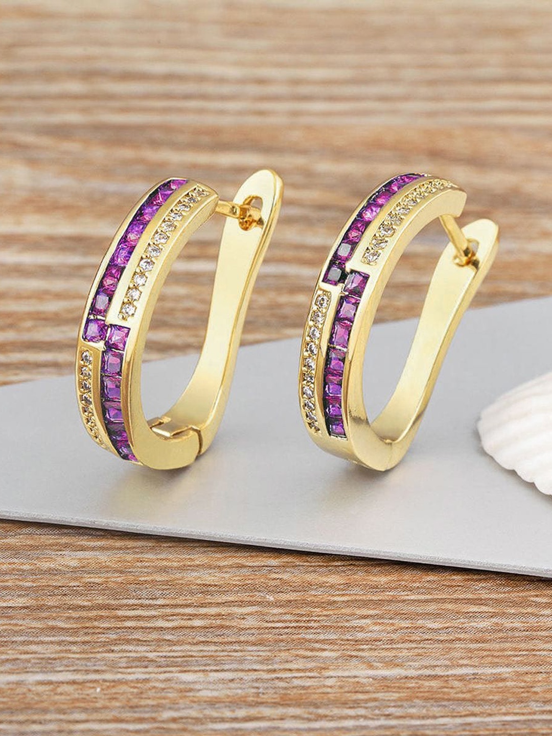 

ZIVOM Gold-Plated Geometric Cubic Zirconia Hoop Earrings