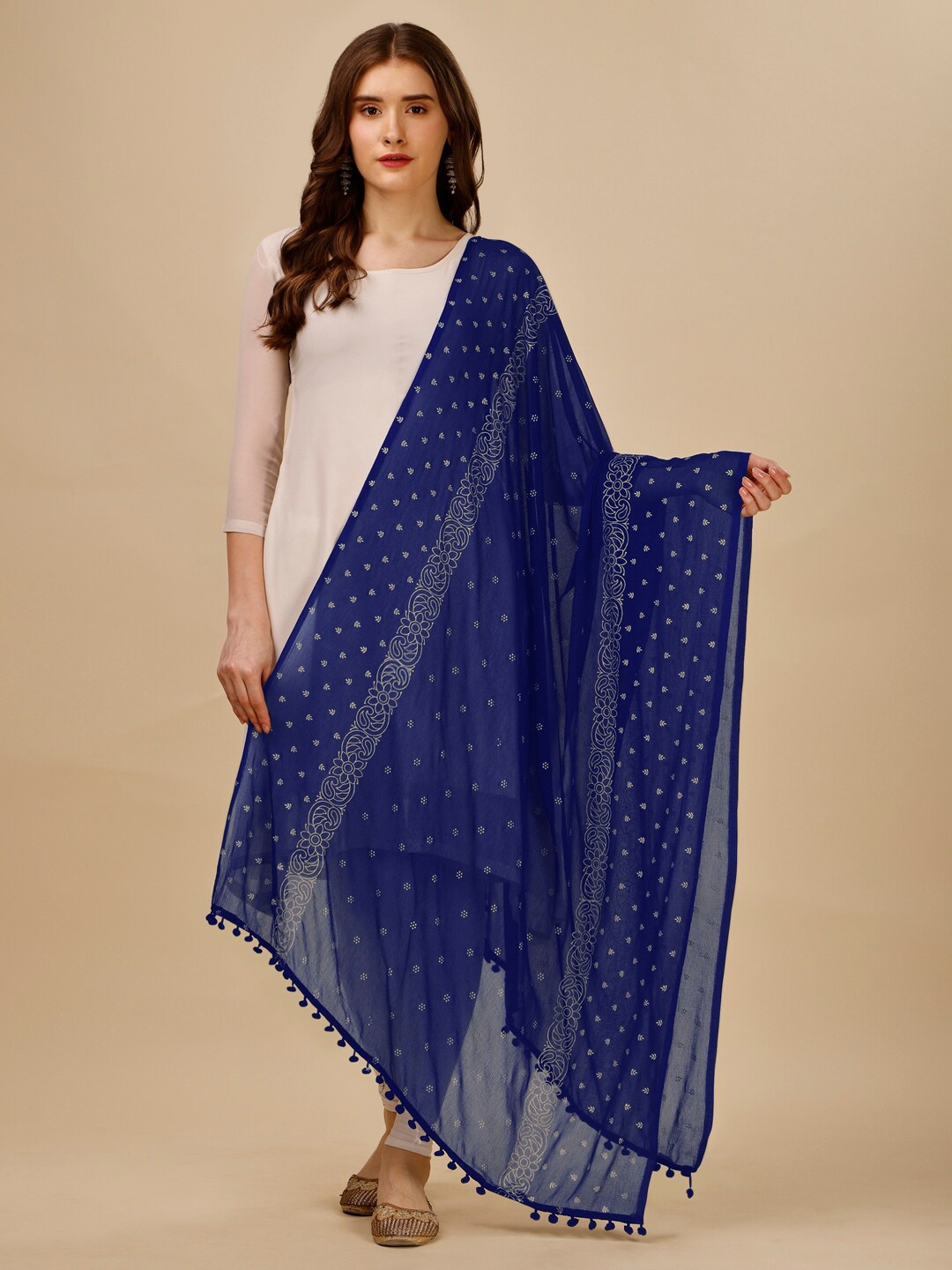 

Nimidiya Ethnic Motifs Printed Tasselled Dupatta, Blue