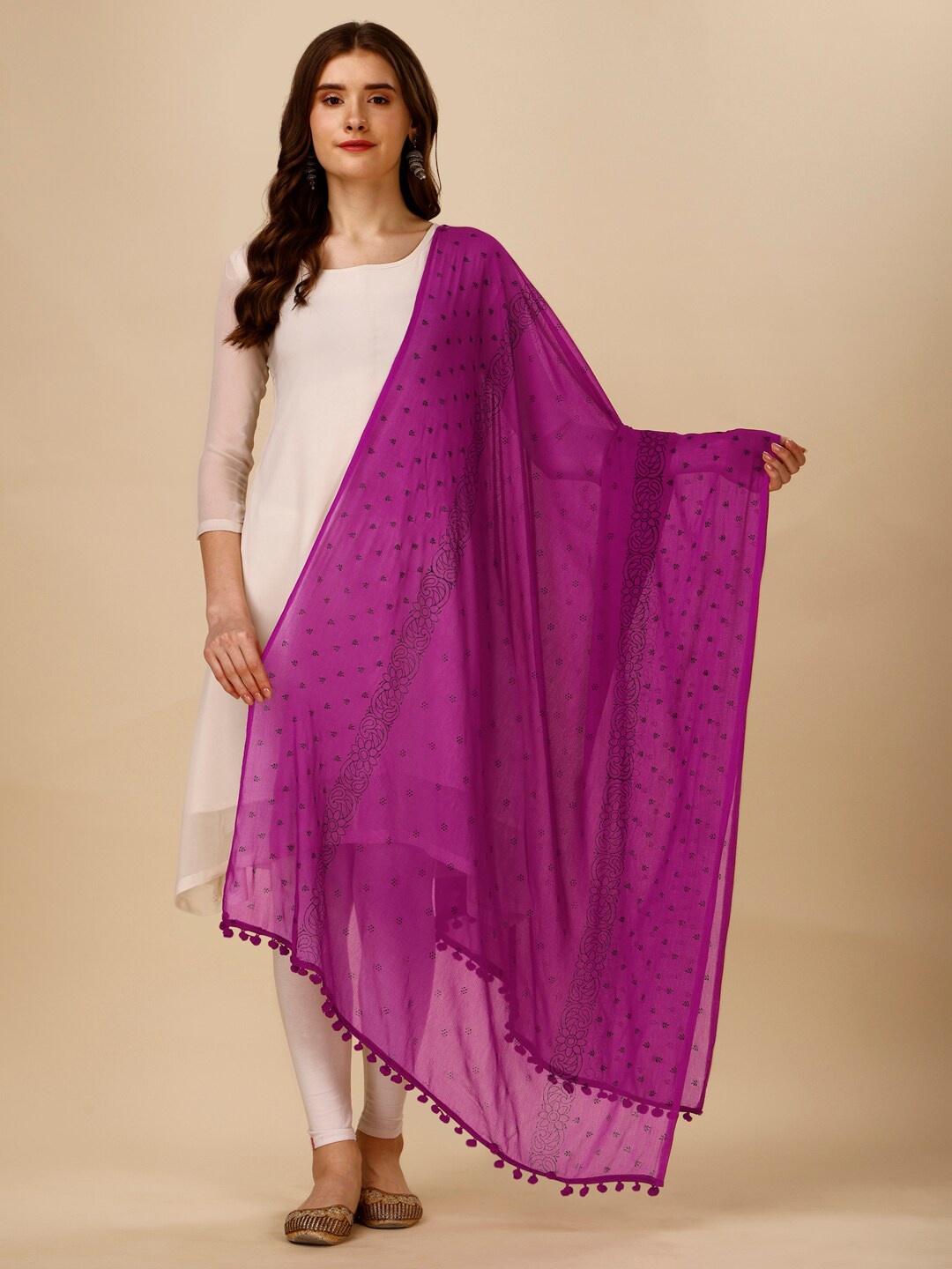 

Nimidiya Ethnic Motifs Printed Tasselled Dupatta, Purple