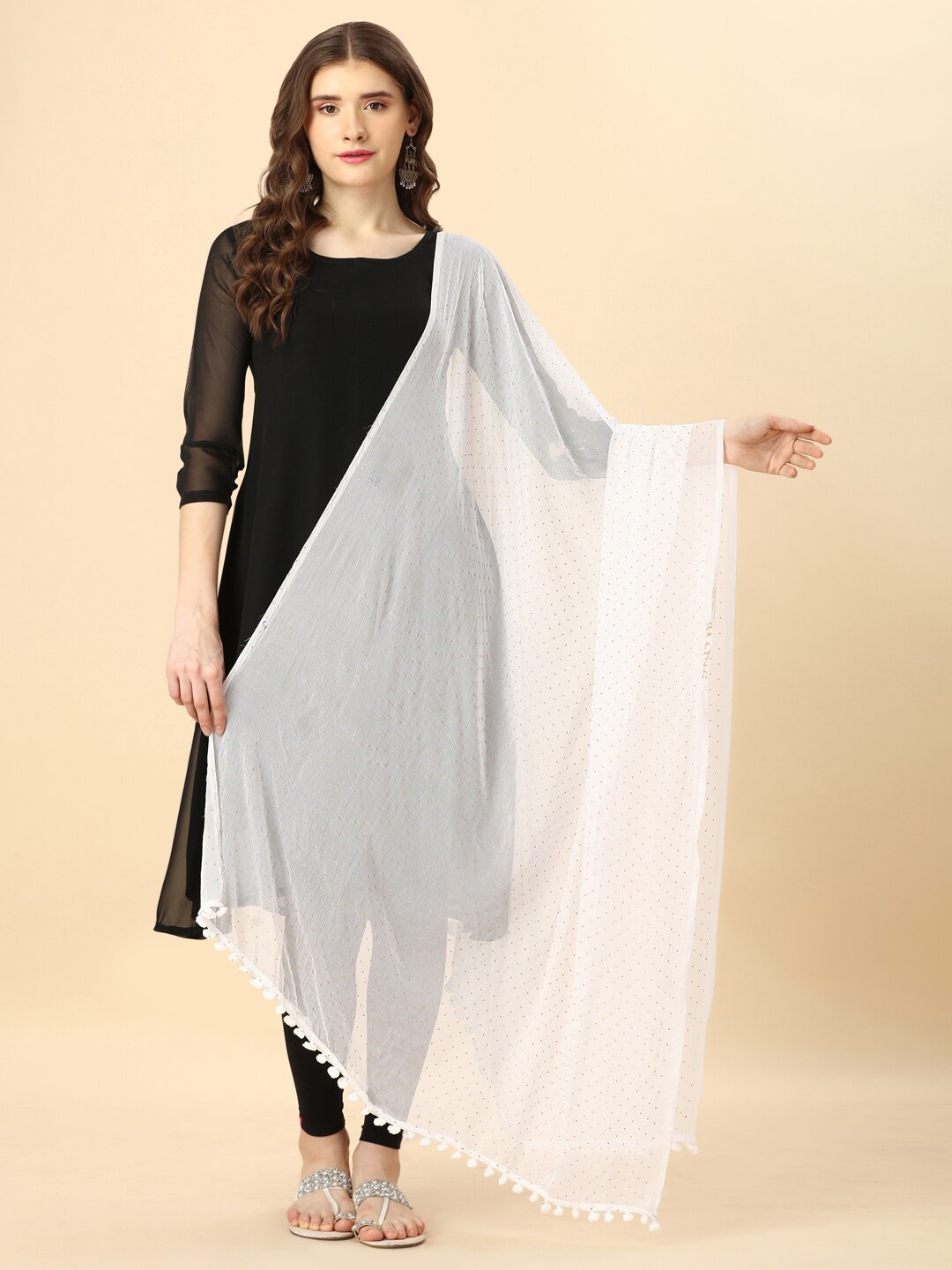 

Nimidiya Polka Dot Printed Chiffon Dupatta, White