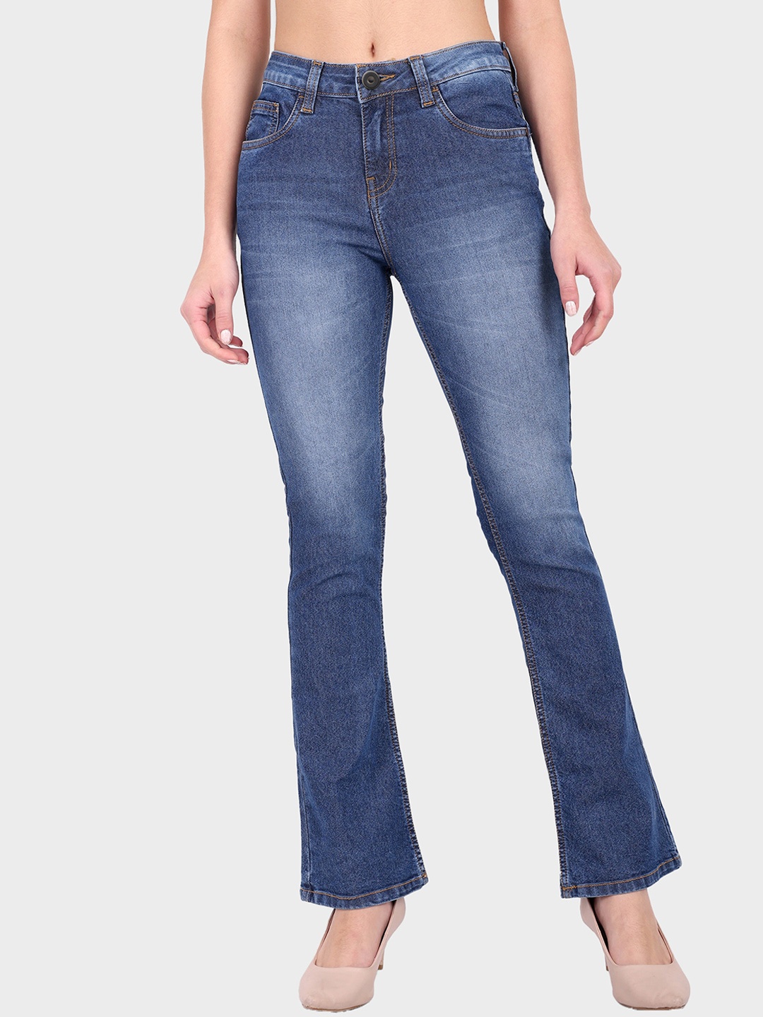 

DressBerry Women Navy Blue Bootcut Mid Rise Clean Look Heavy Fade Whiskers Denim Jeans