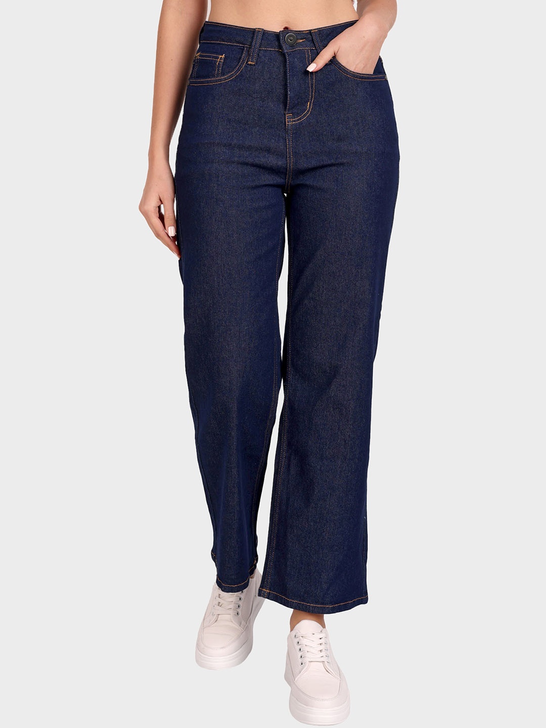 

DressBerry Women Blue Mid Rise Flared Denim Jeans, Navy blue