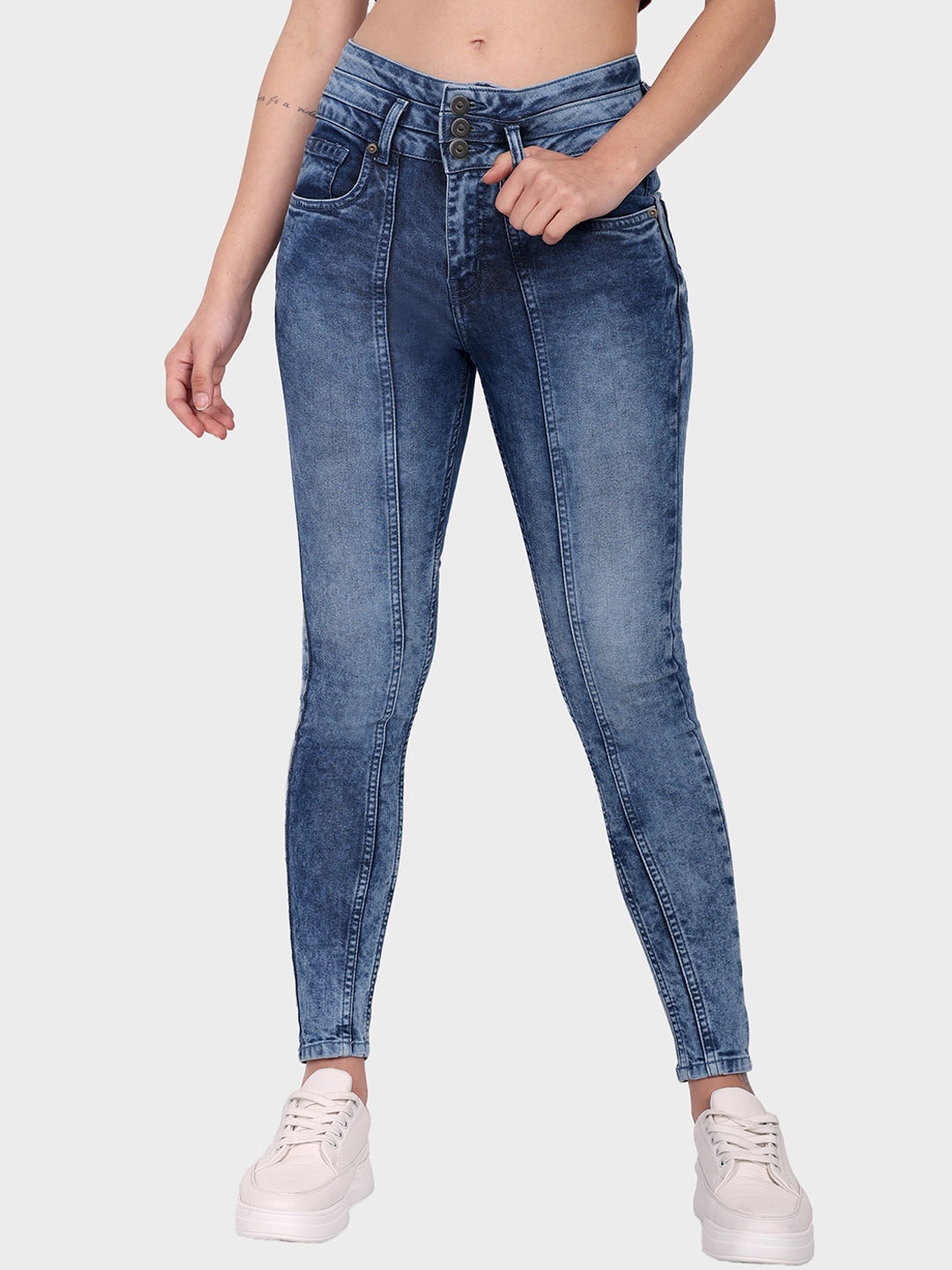 

DressBerry Women Blue Skinny Fit High-Rise Clean Look Heavy Fade Denim Jeans