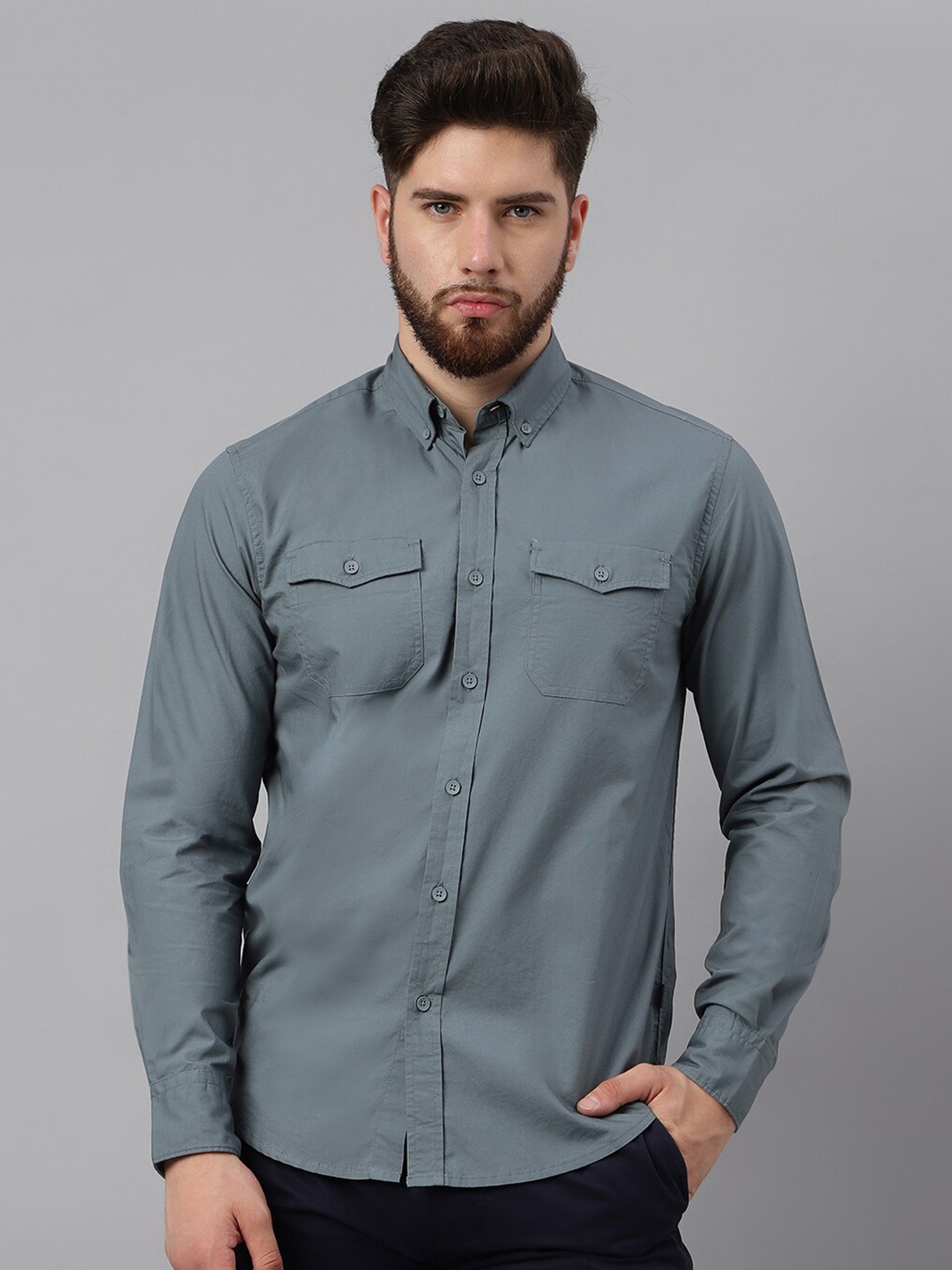 

Woodland Oxford Weave Pure Cotton Casual Shirt, Grey