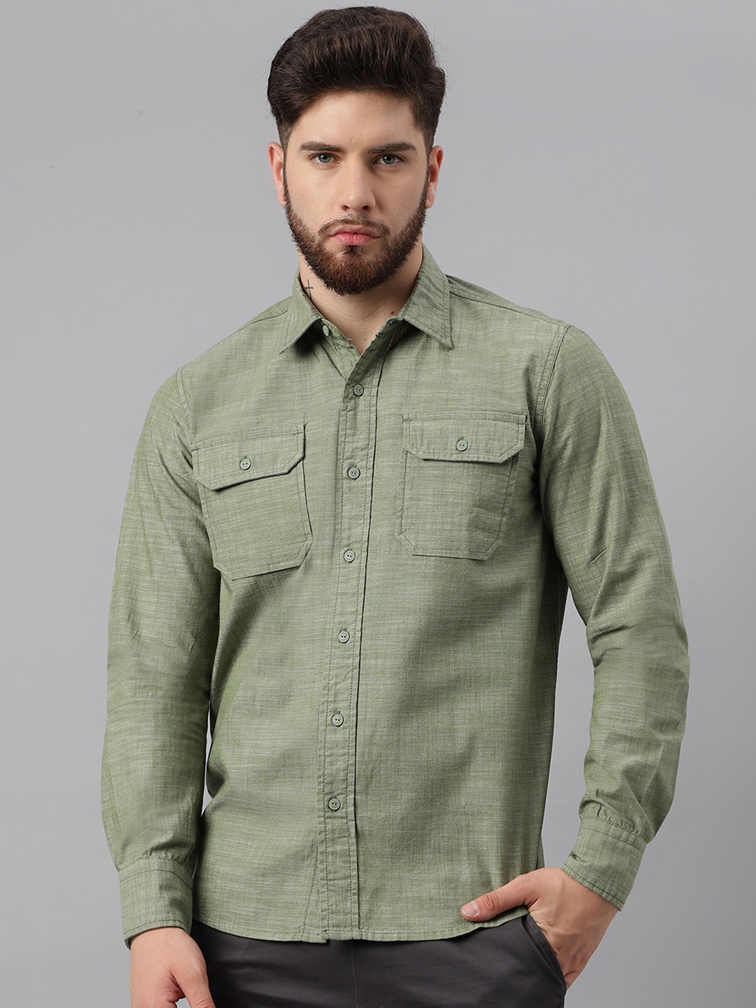 

Woodland Oxford Weave Pure Cotton Casual Shirt, Olive