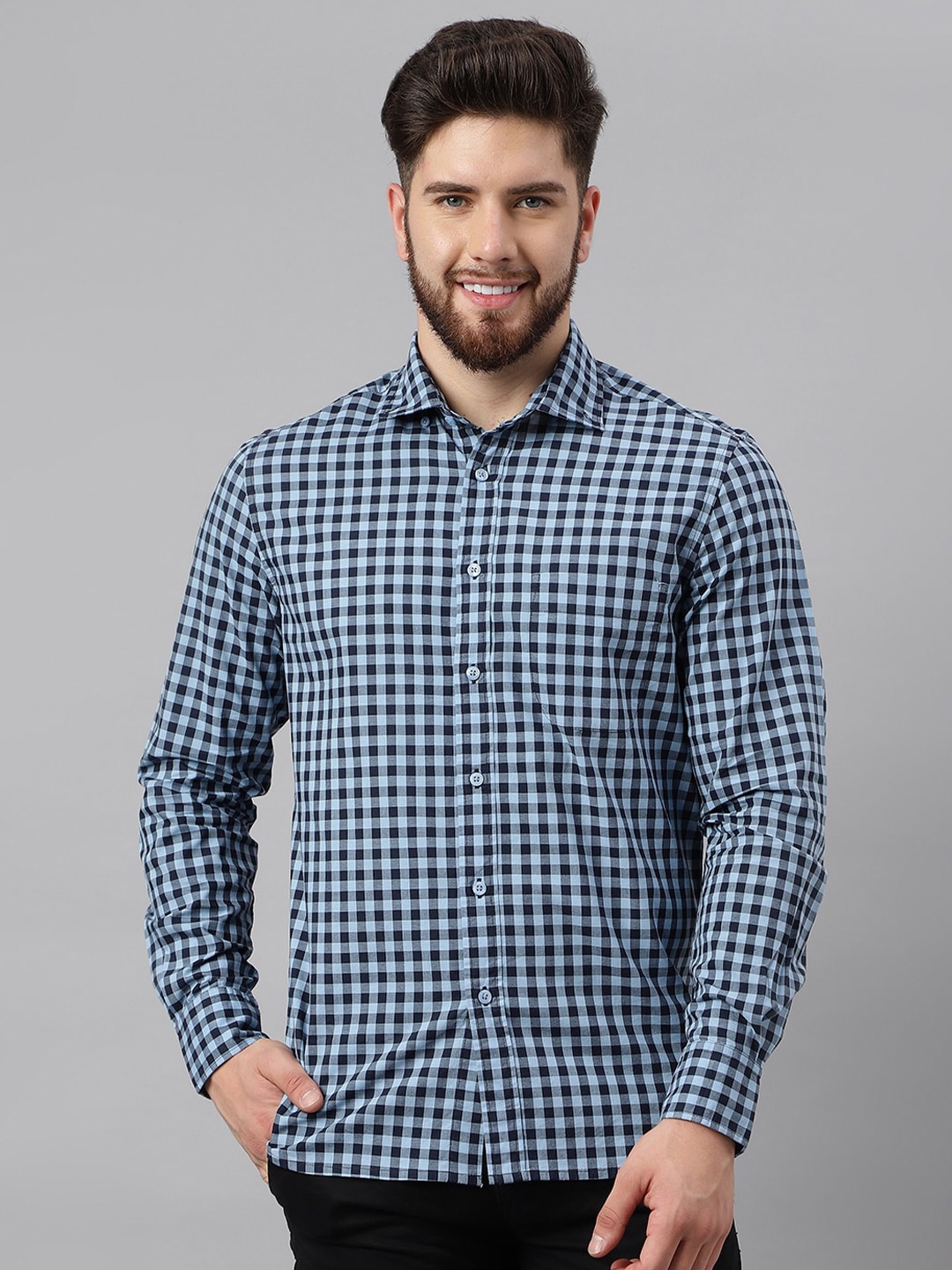 

Woods Gingham Checks Oxford Weave Pure Cotton Shirt, Blue