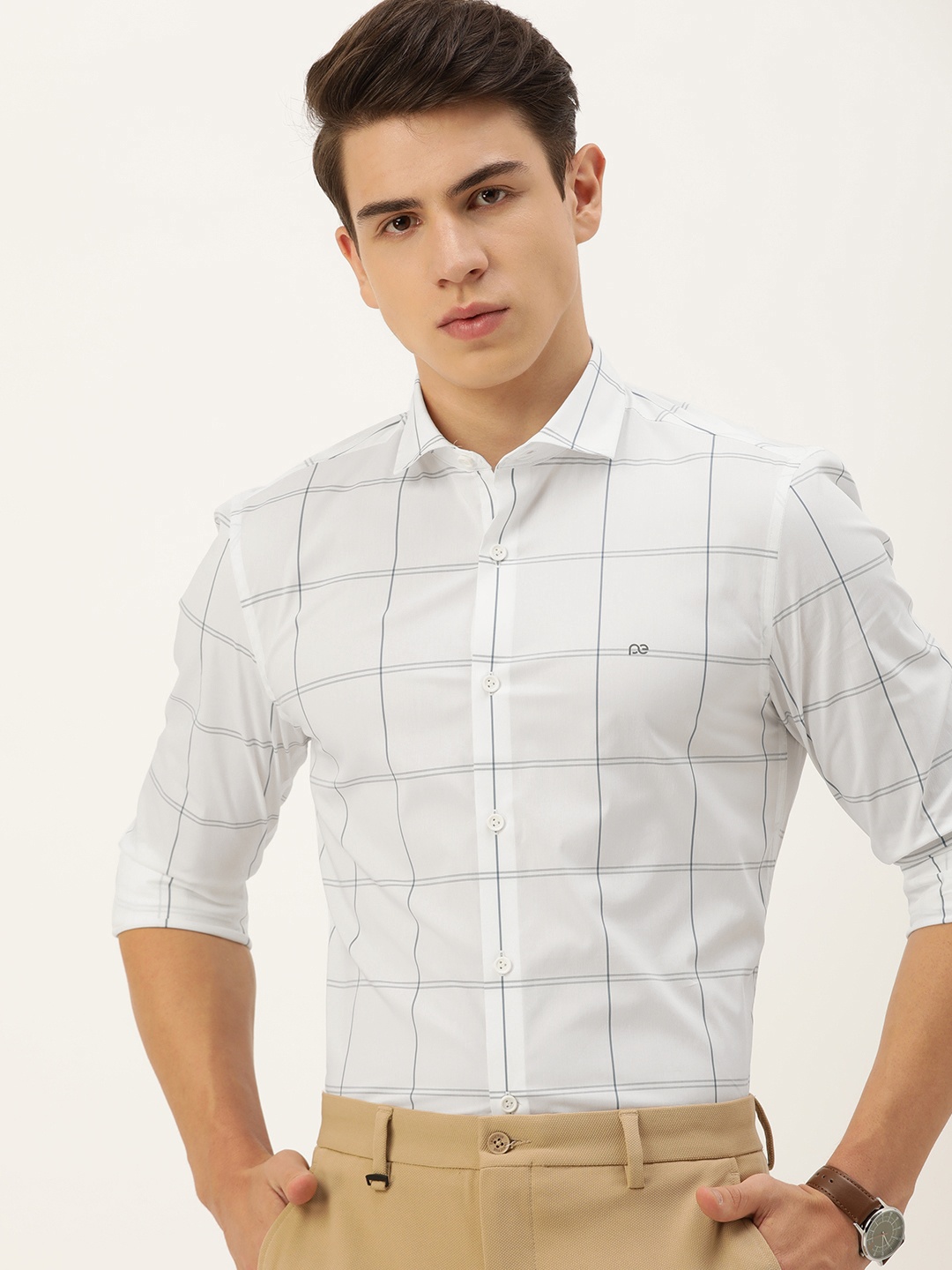 

Peter England Men Super Slim Fit Checked Semiformal Shirt, White