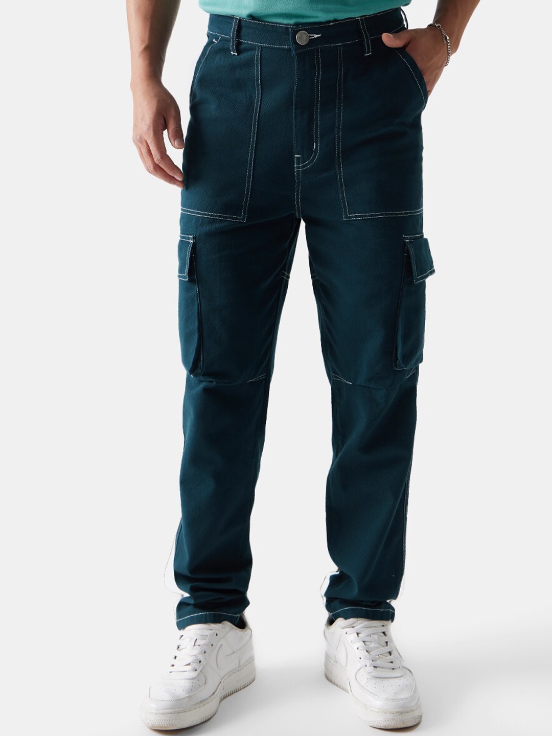 

The Souled Store Men Blue Mid-Rise Pure Cotton Cargos