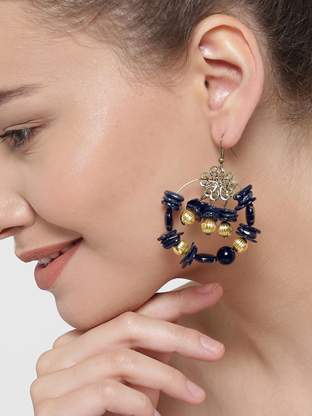 

DressBerry Black Gold-Plated Contemporary Drop Earrings