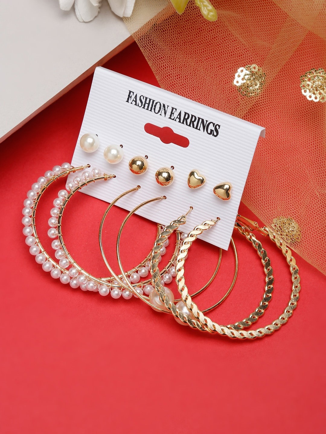 

DressBerry Set Of 6 Gold-Plated Contemporary Studs Earrings