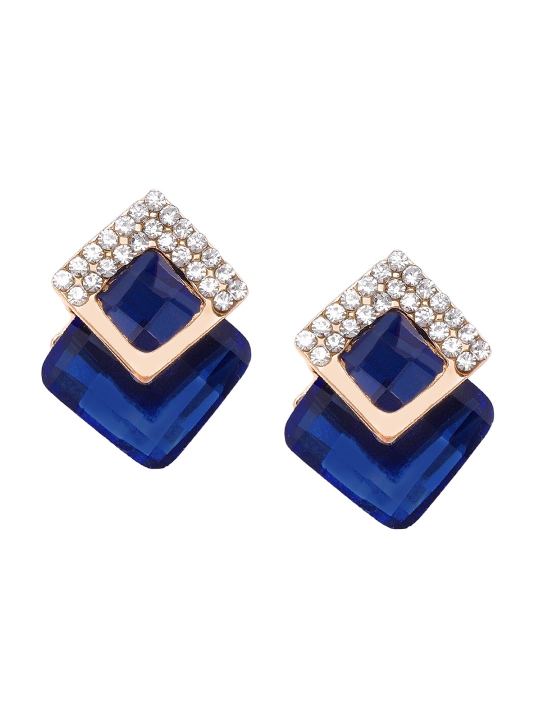 

DressBerry Navy Blue Gold-Plated Artificial Stones Studs Earrings