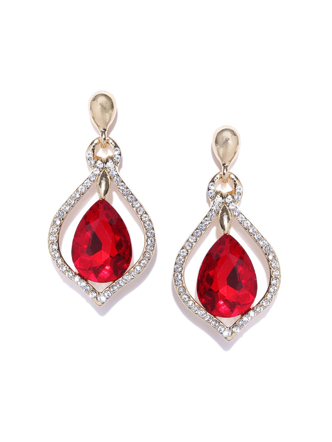 

DressBerry Gold-Plated Teardrop Shaped Stone Studded Drop Earrings