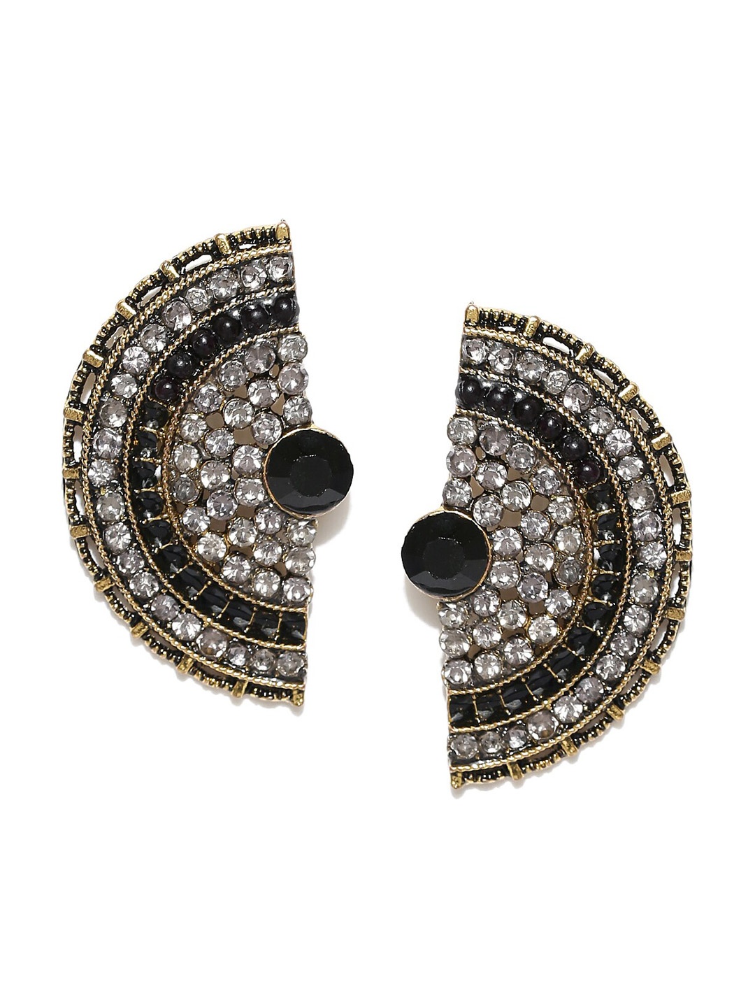 

DressBerry Gold-Plated And Black Artificial Stones Contemporary Studs Earrings