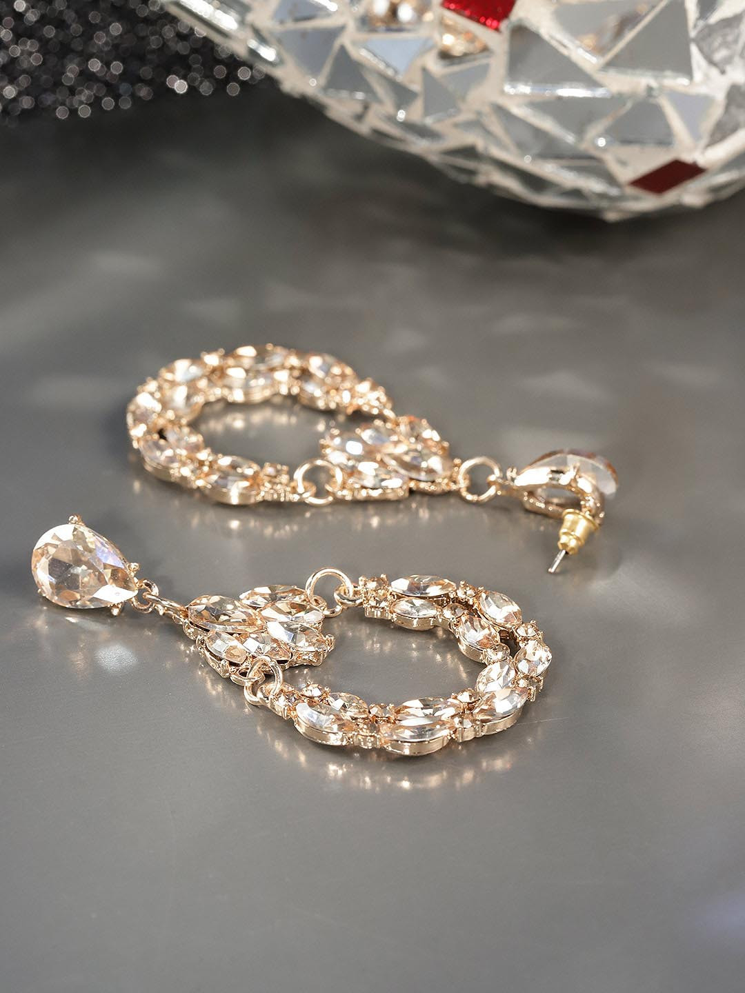 

DressBerry Gold-Plated Teardrop Shaped Stone Studded Drop Earrings