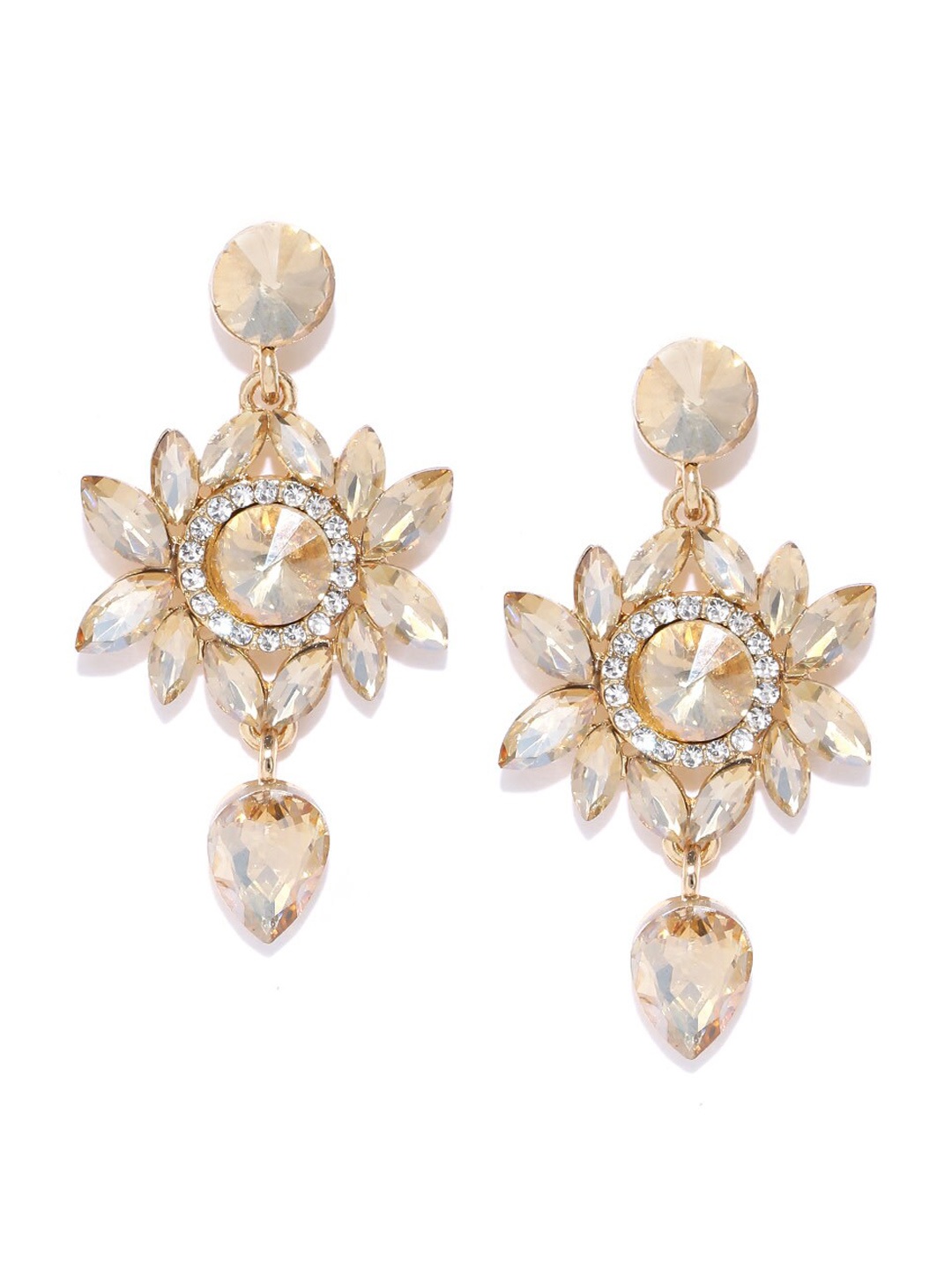 

DressBerry White Gold-Plated Stone-Studded Contemporary Drop Earrings