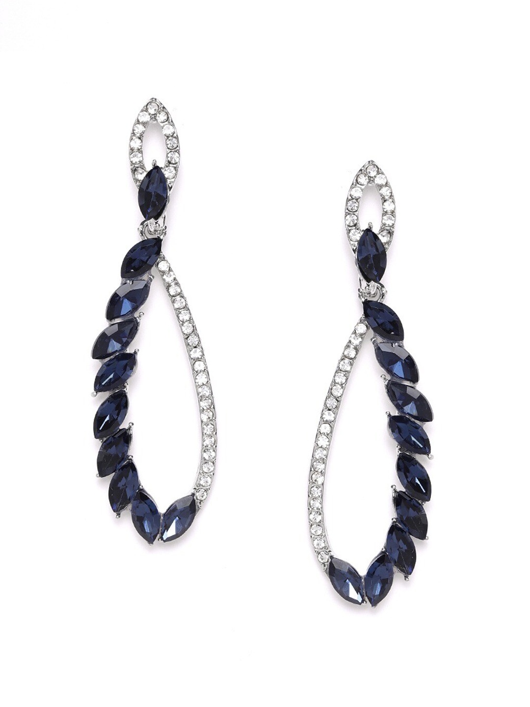 

DressBerry Silver-Plated And Navy Blue Artificial Stones Contemporary Drop Earrings