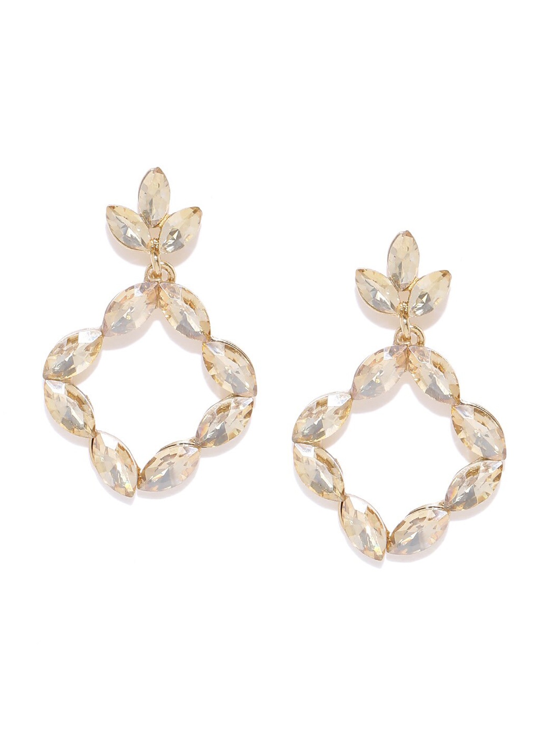 

DressBerry Gold-Plated Artificial Stones Contemporary Drop Earrings