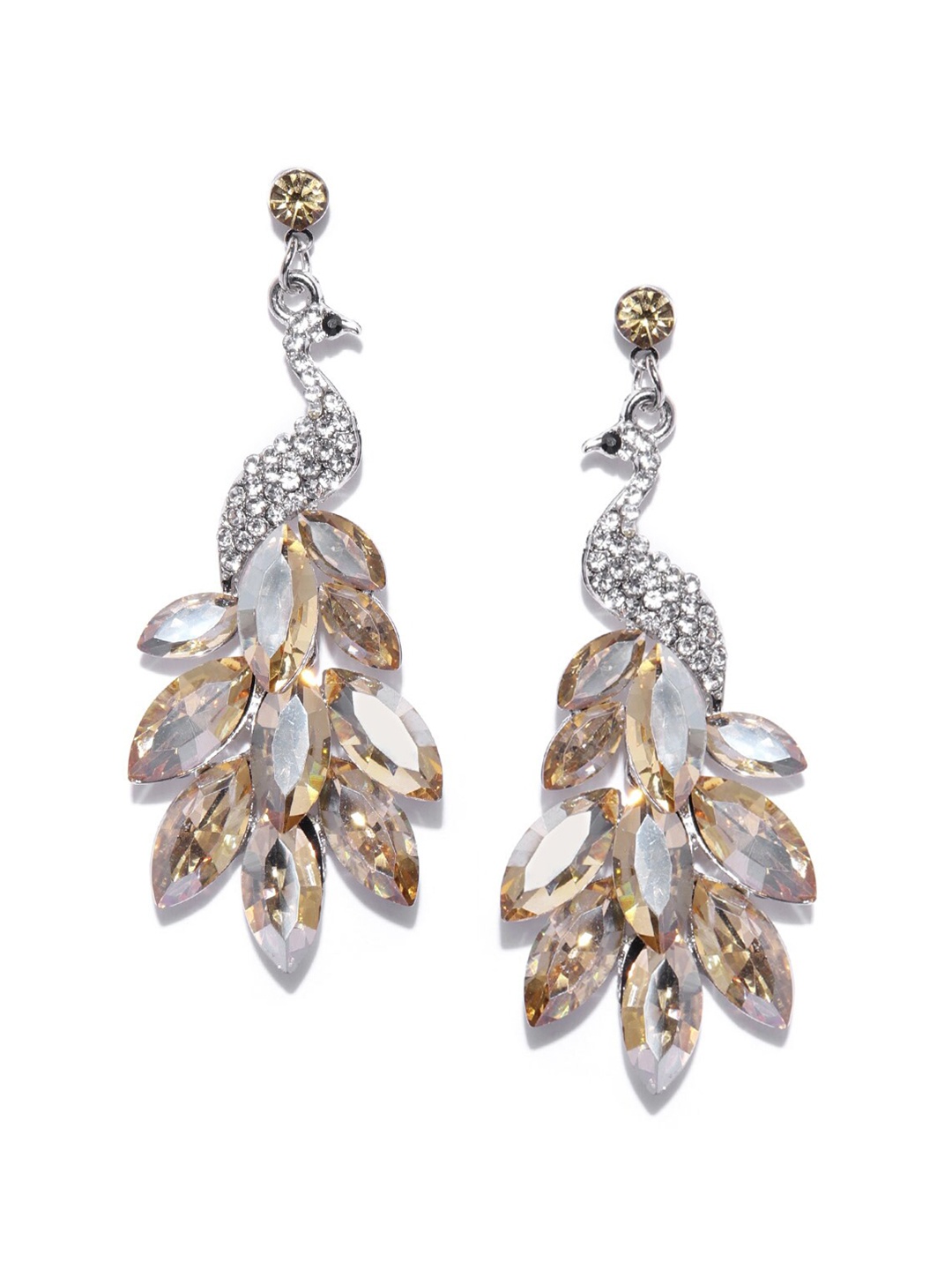 

DressBerry Beige & Silver-Toned Artificial Stones Peacock Shaped Drop Earrings