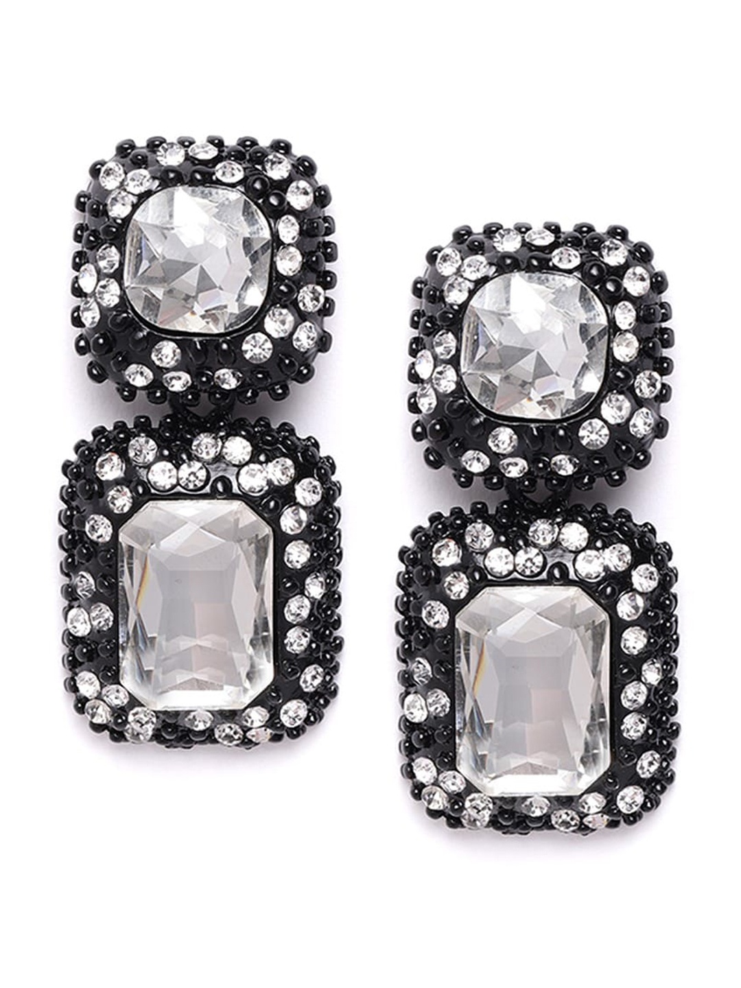 

DressBerry Black Contemporary Artificial Stones & Beads Drop Earrings
